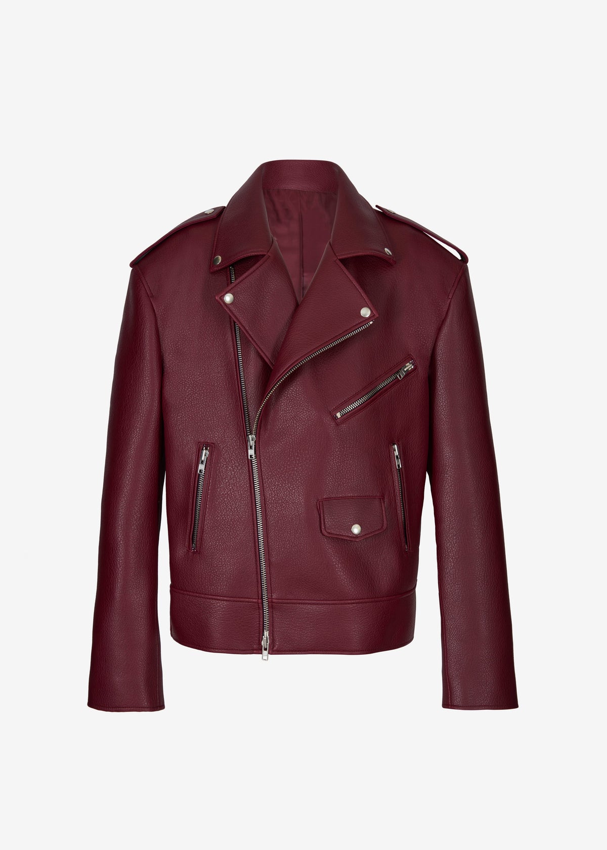 Chicago Oversized Biker Jacket - Burgundy - 10