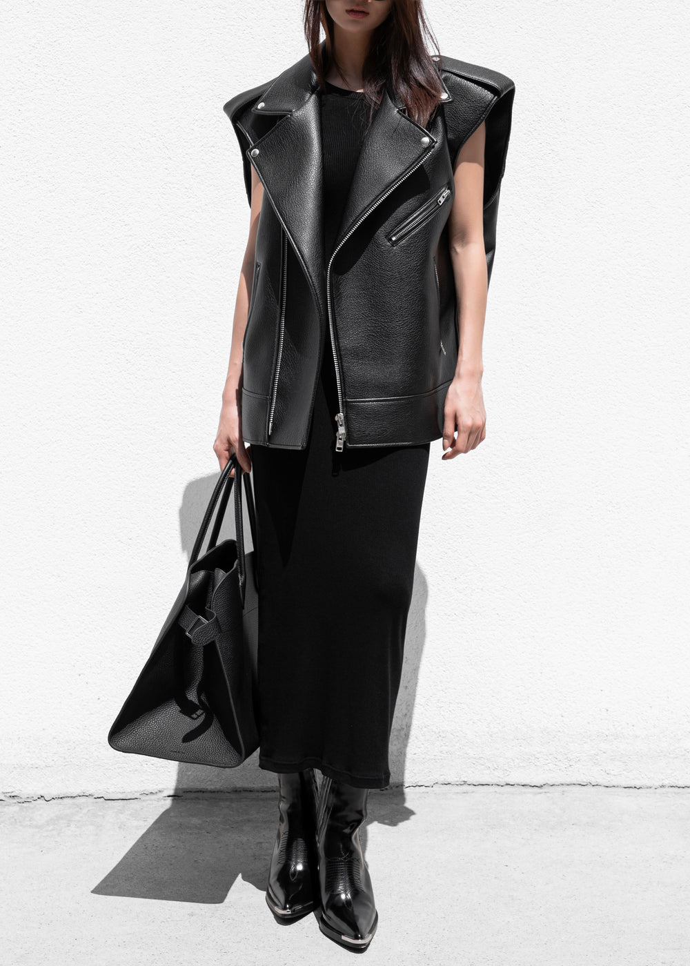 Chicago Oversized Biker Vest - Black - 1
