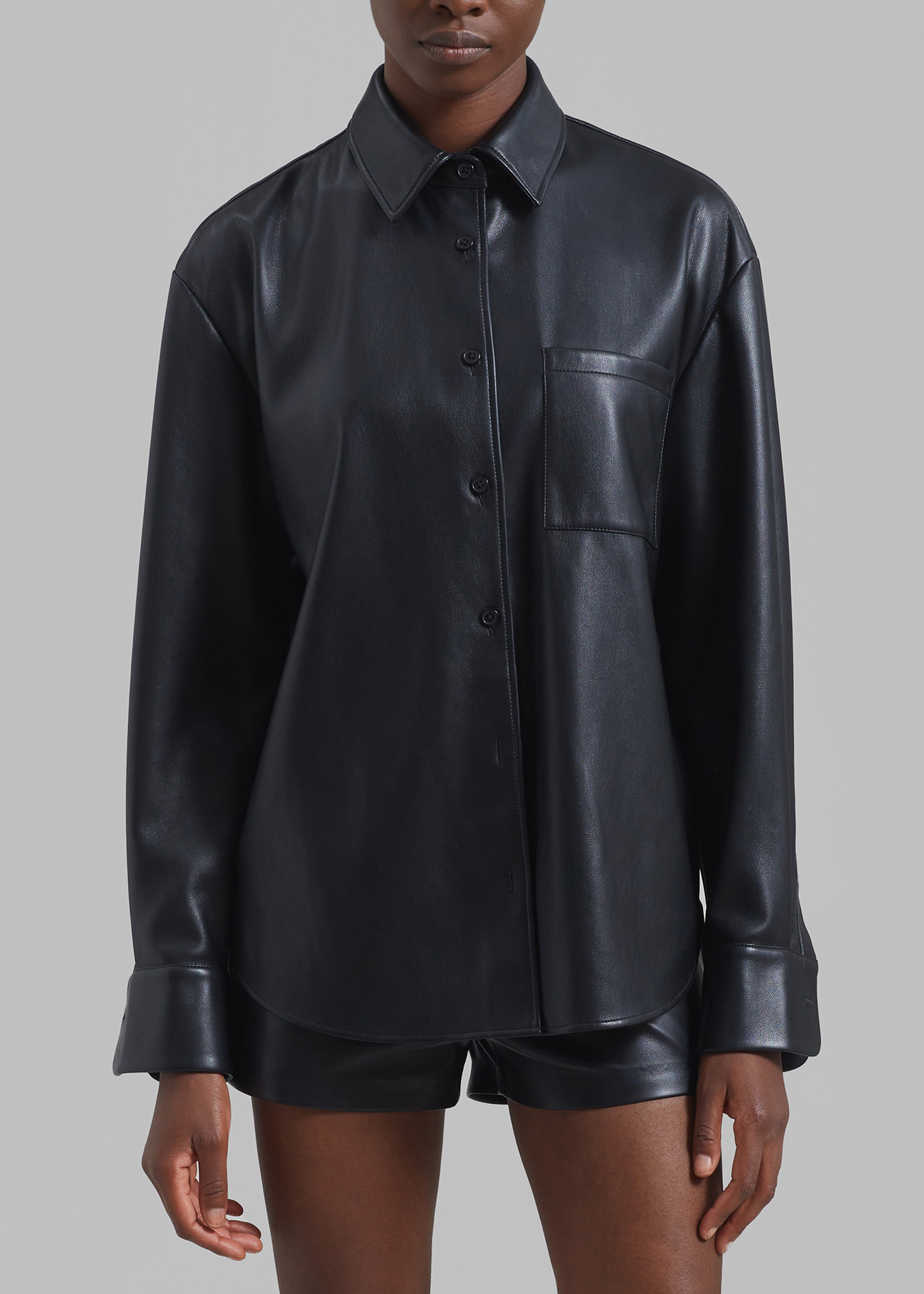 Chrissie Faux Leather Shirt - Black - 3