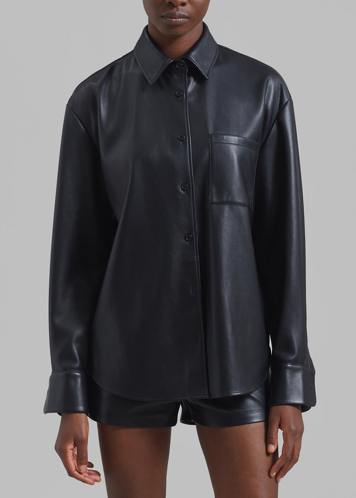 Chrissie Faux Leather Shirt - Black - 3