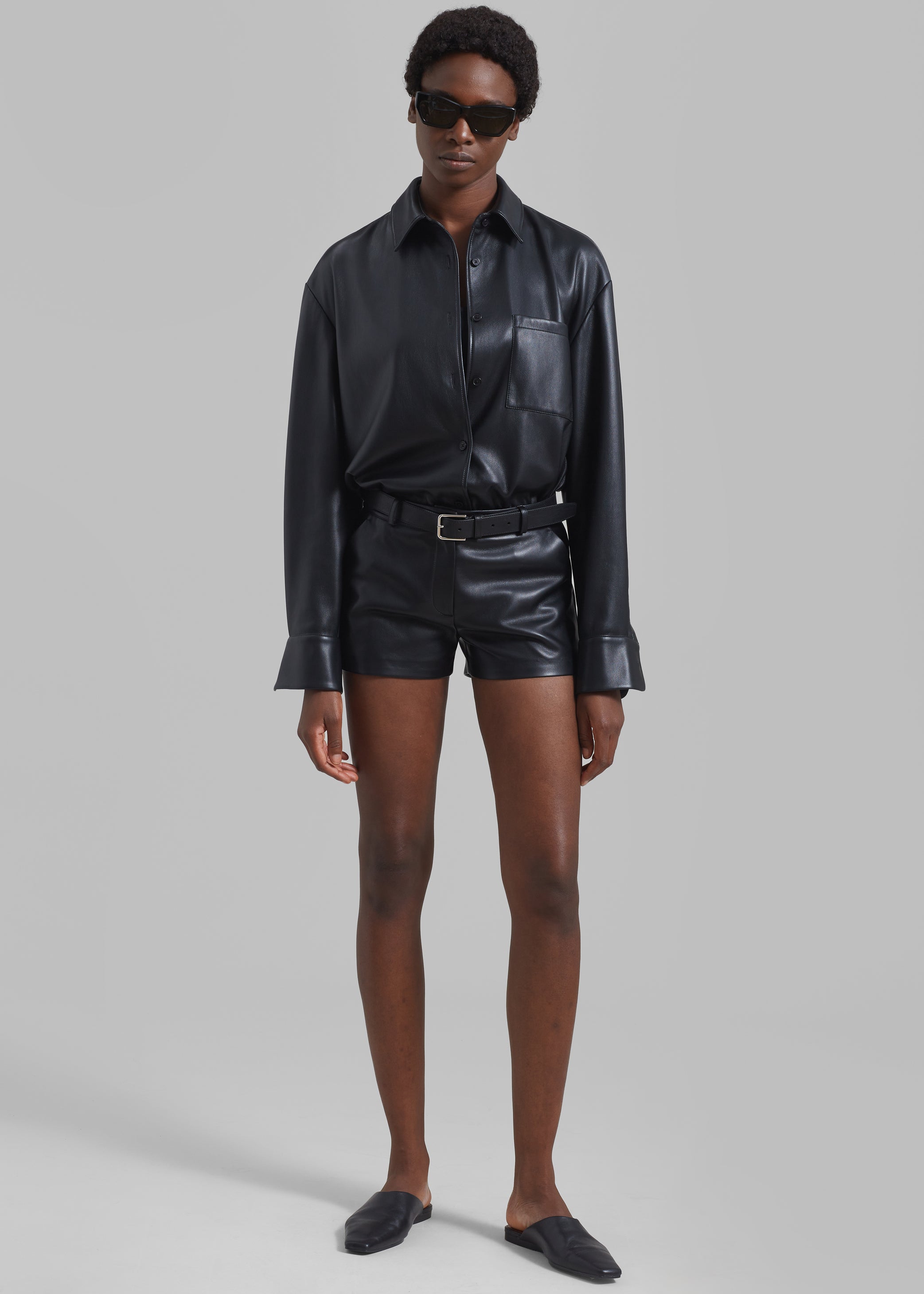 Shop the look image for Chrissie Faux Leather Shirt - Black