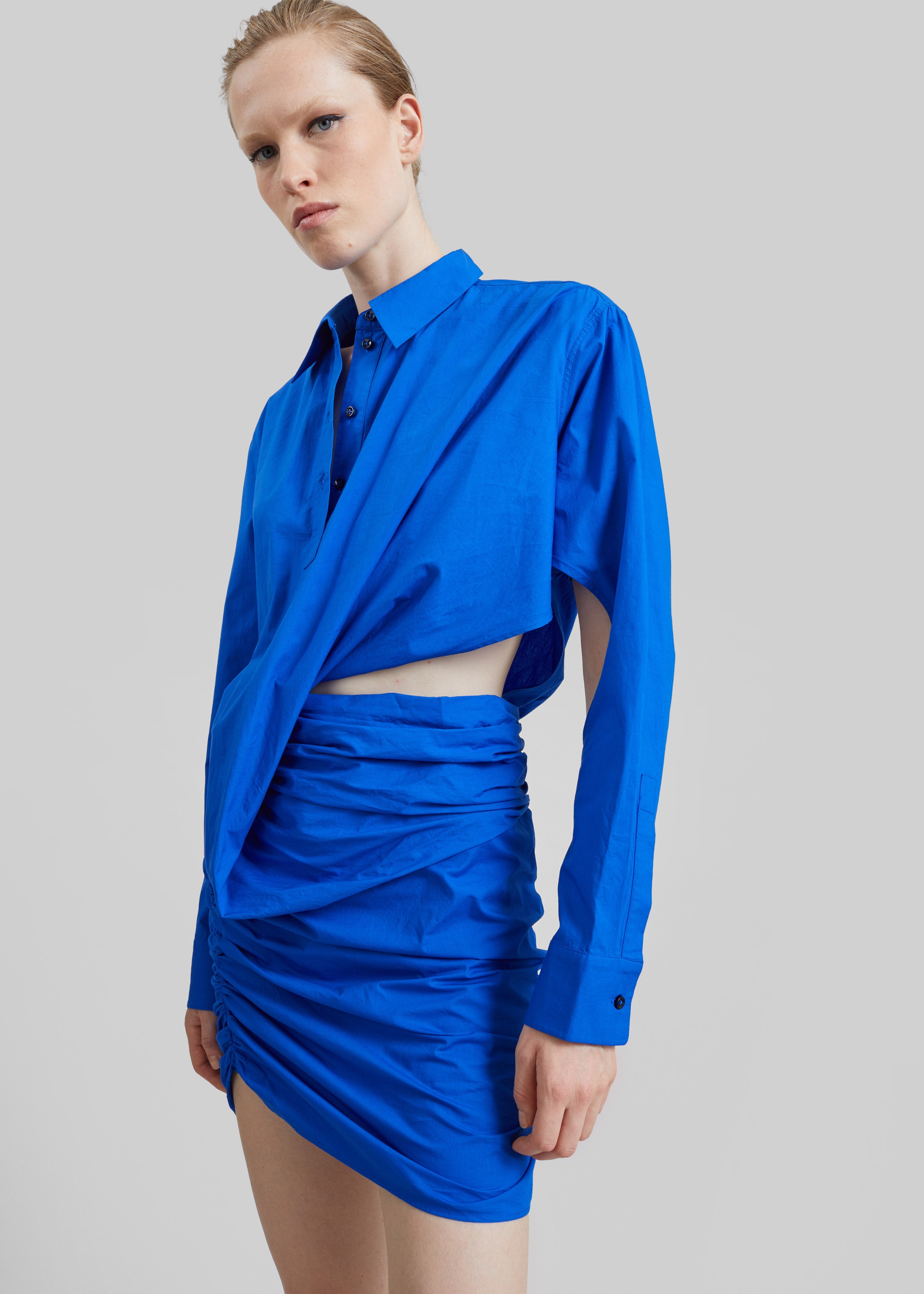 Christopher Esber Aiba Draped Shirt Dress - Ultra Blue - 1