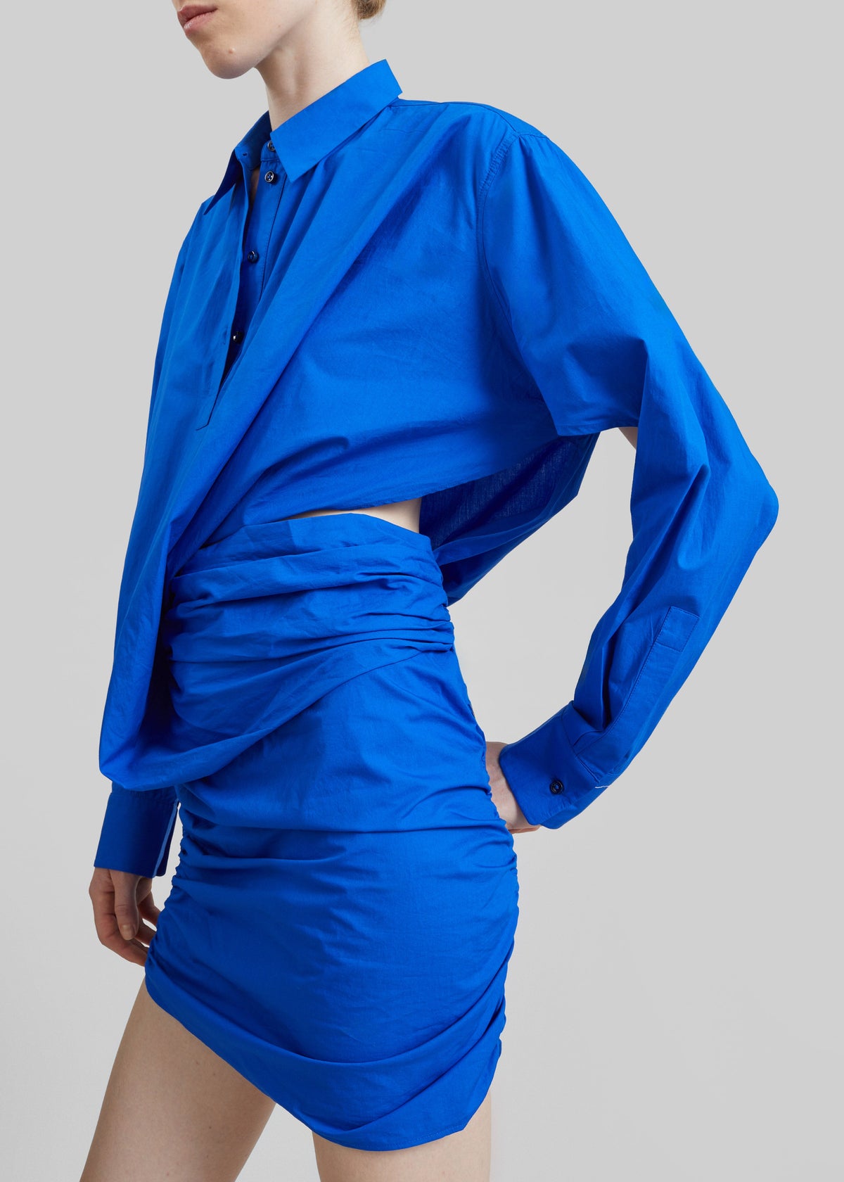 Christopher Esber Aiba Draped Shirt Dress - Ultra Blue - 3