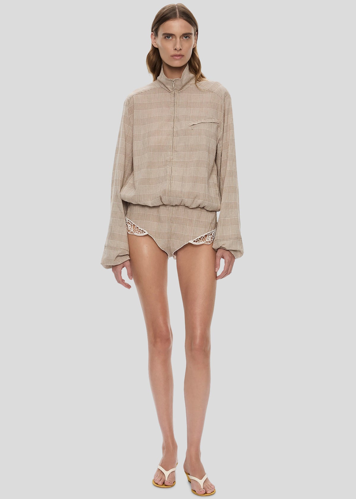 Christopher Esber Batiste Embroidered Handkerchief One Piece - Sepia Check - 2