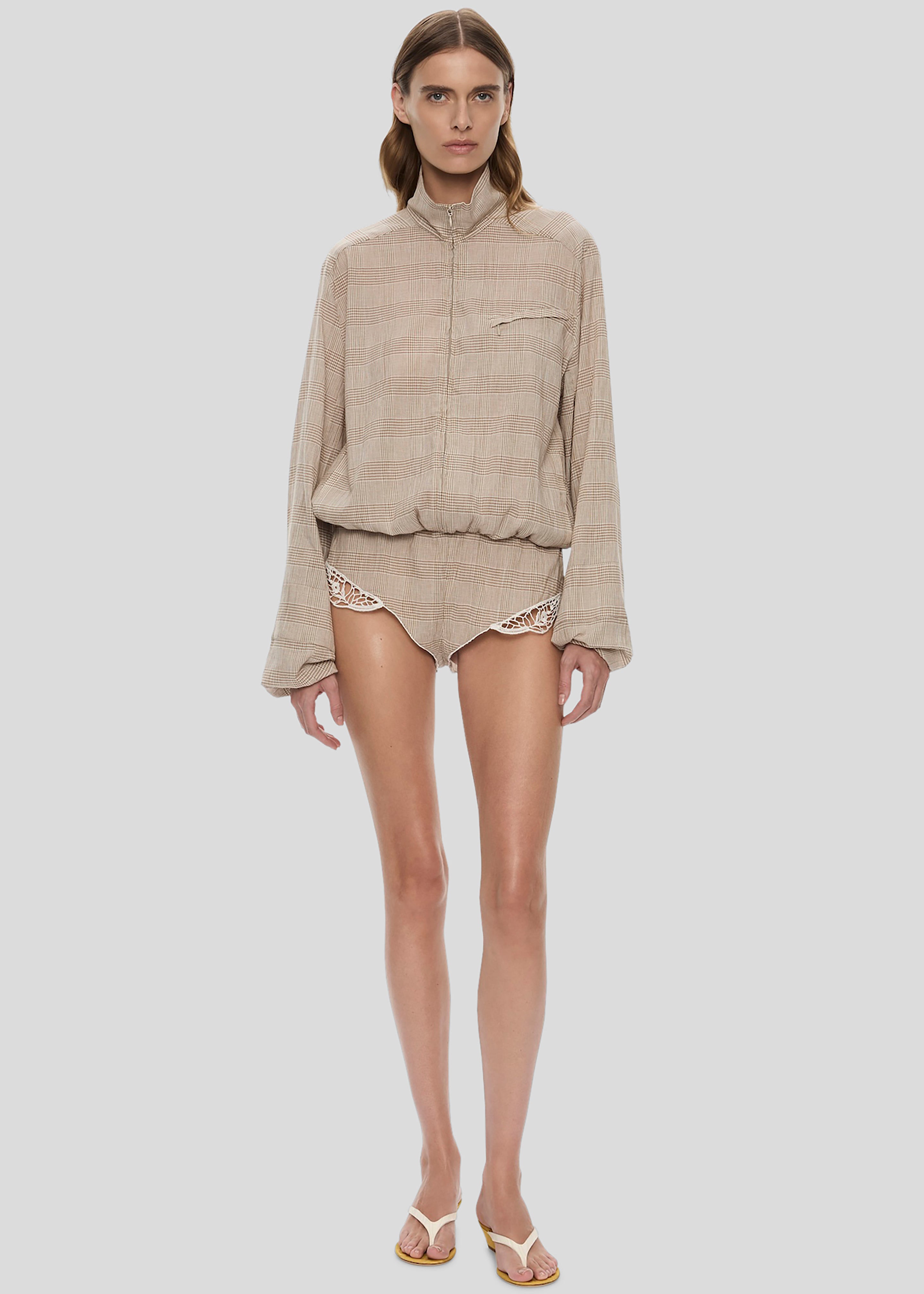 Christopher Esber Batiste Embroidered Handkerchief One Piece - Sepia Check - 2