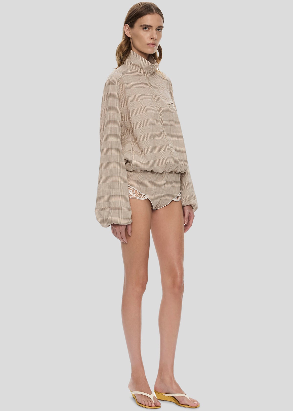 Christopher Esber Batiste Embroidered Handkerchief One Piece - Sepia Check - 4