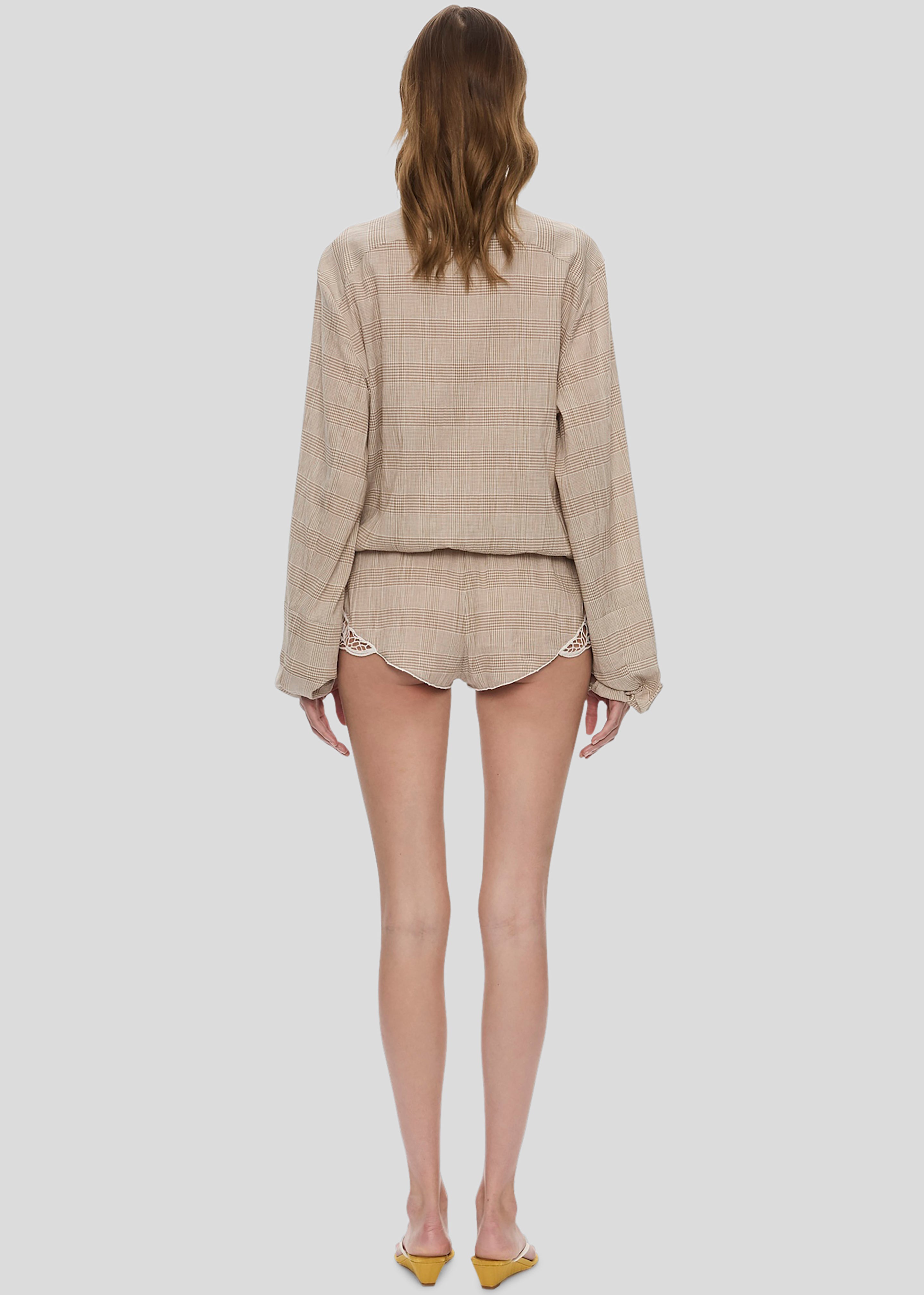 Christopher Esber Batiste Embroidered Handkerchief One Piece - Sepia Check - 5