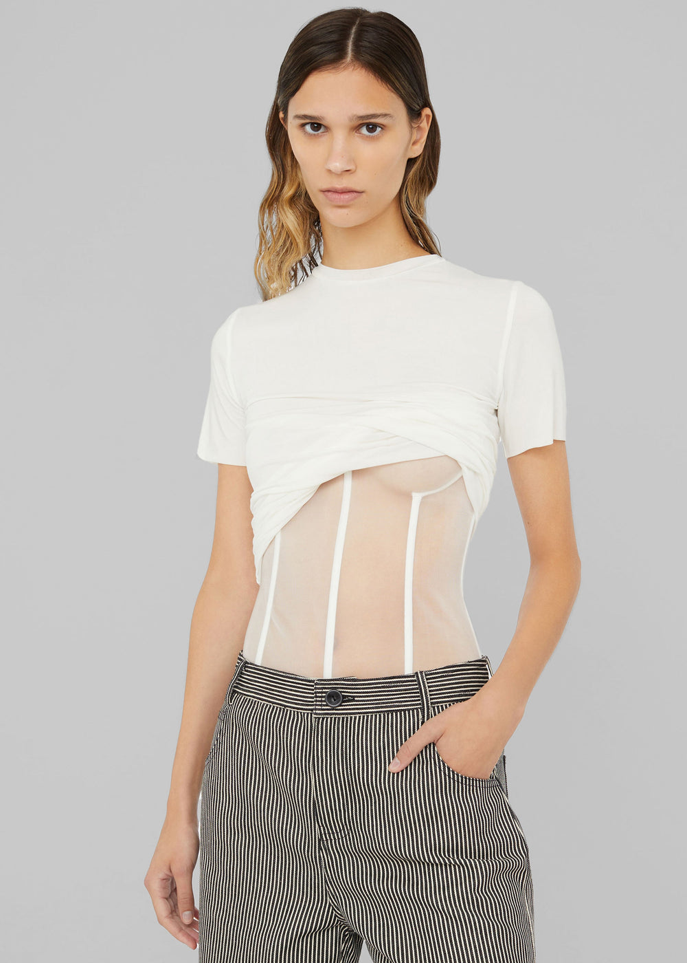 Christopher Esber Coiled Jersey Corseted Tee - White