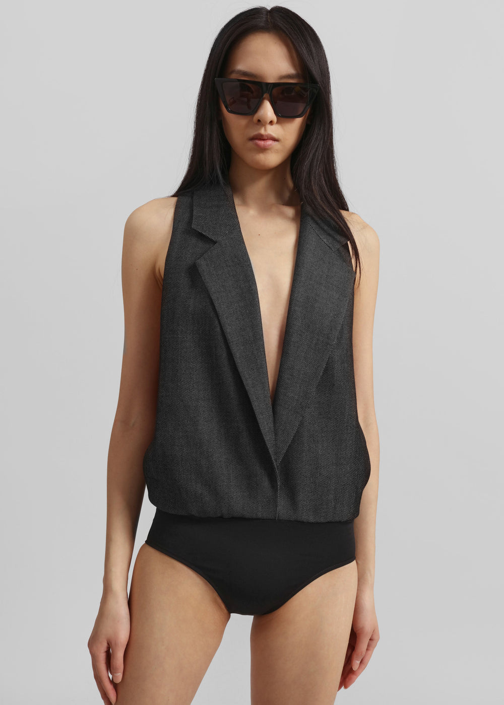 Christopher Esber Facile Tailored Twill Bodysuit - Speckled Black