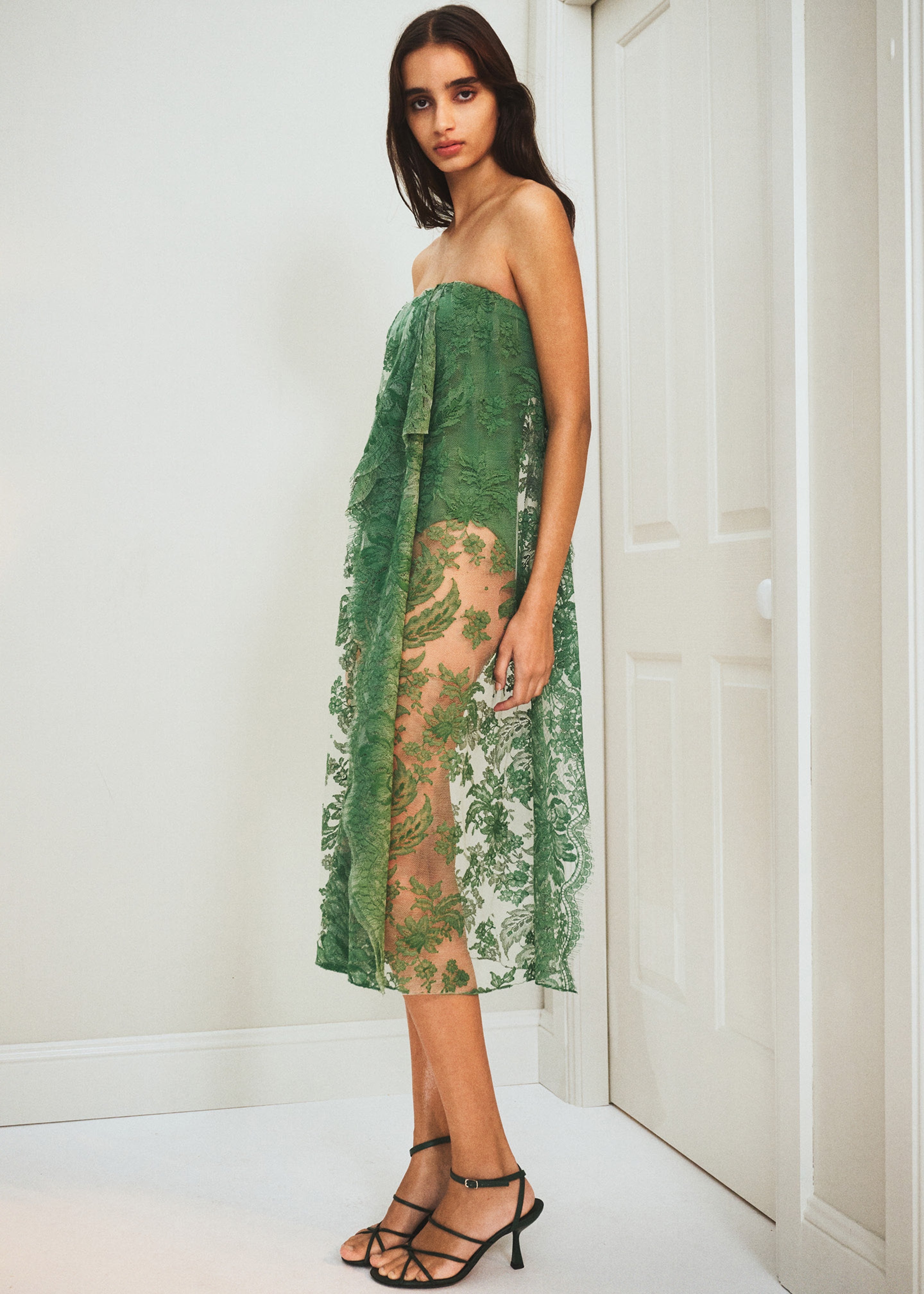 Christopher Esber Floating Lace Strapless Dress - Evergreen - 3