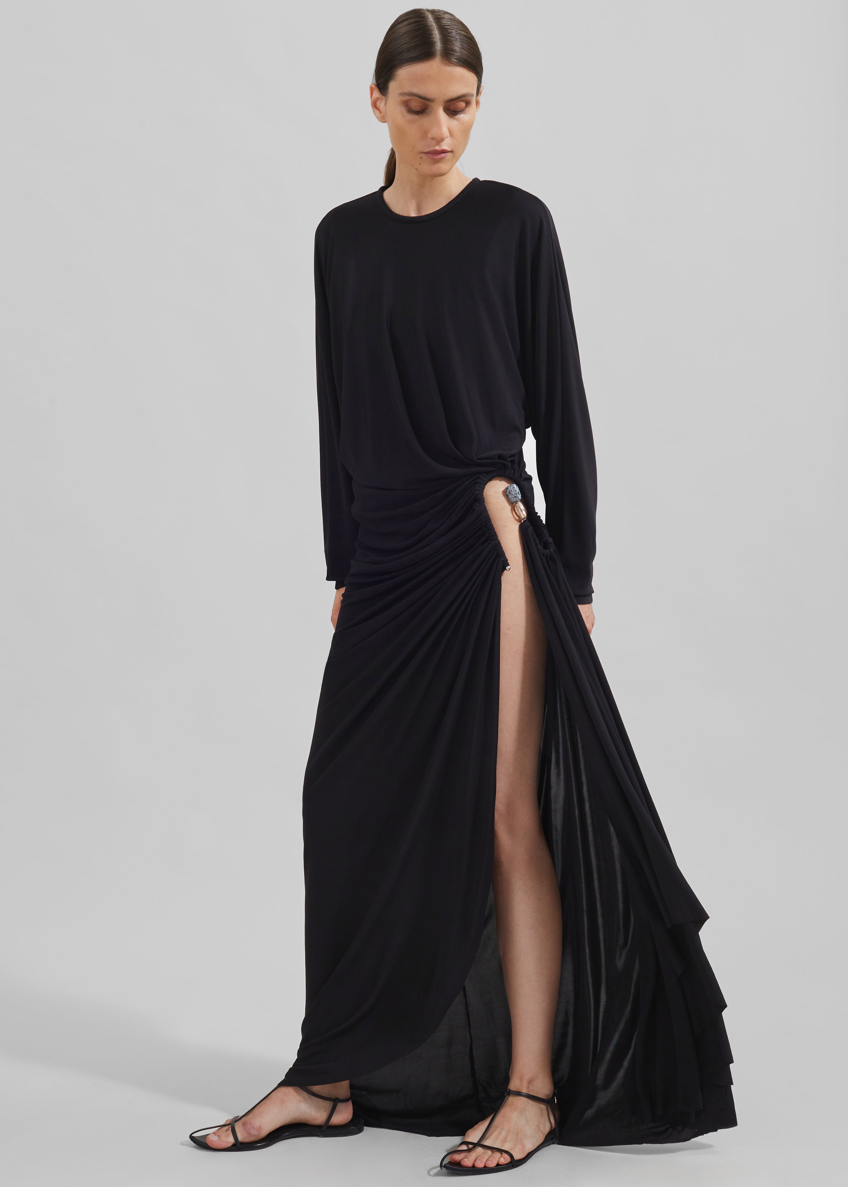 Christopher Esber Helix Crystal Stone Long Sleeve Dress - Black - 2