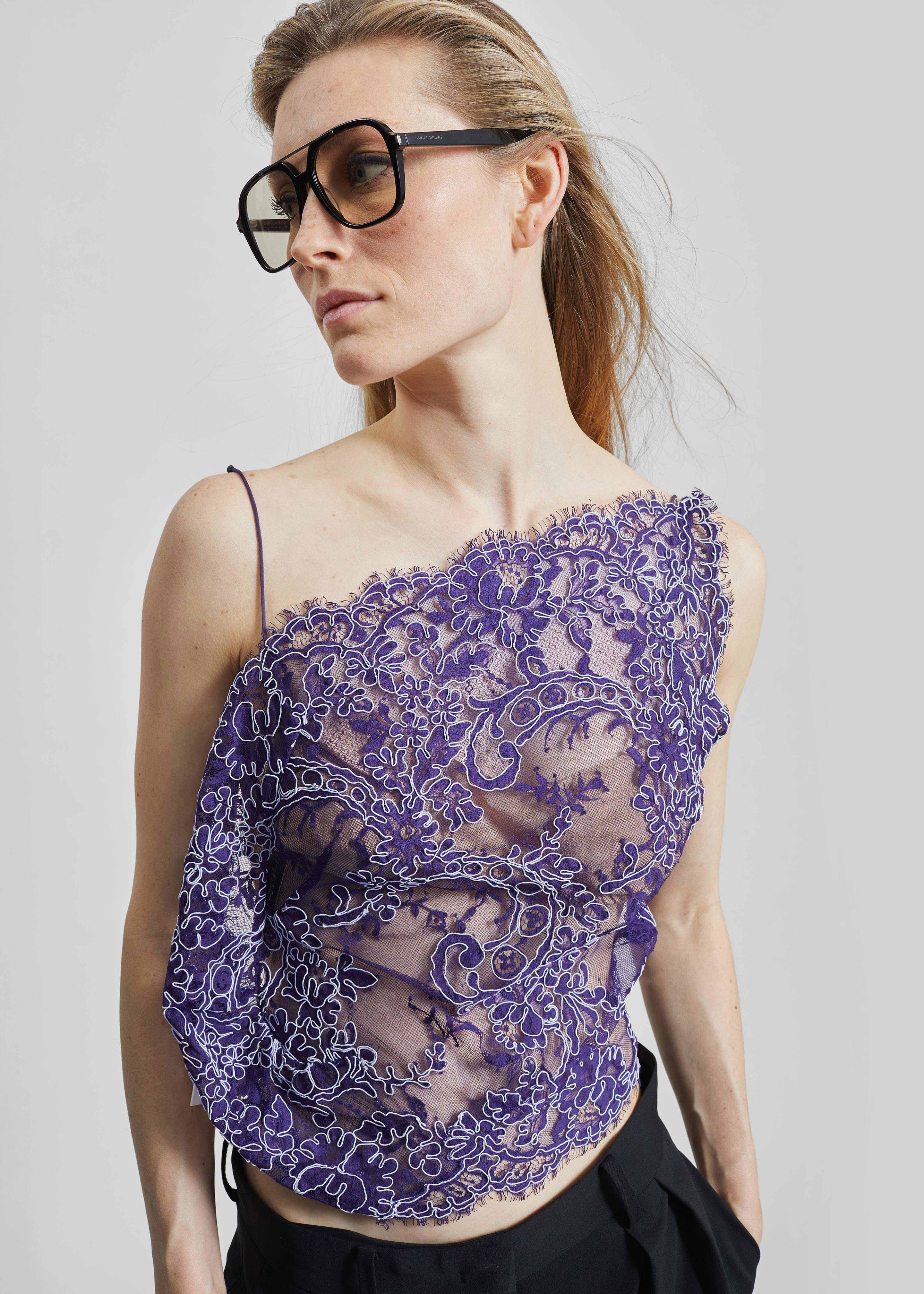 Christopher Esber Iris Floating Lace Cami - Dark Viola – The