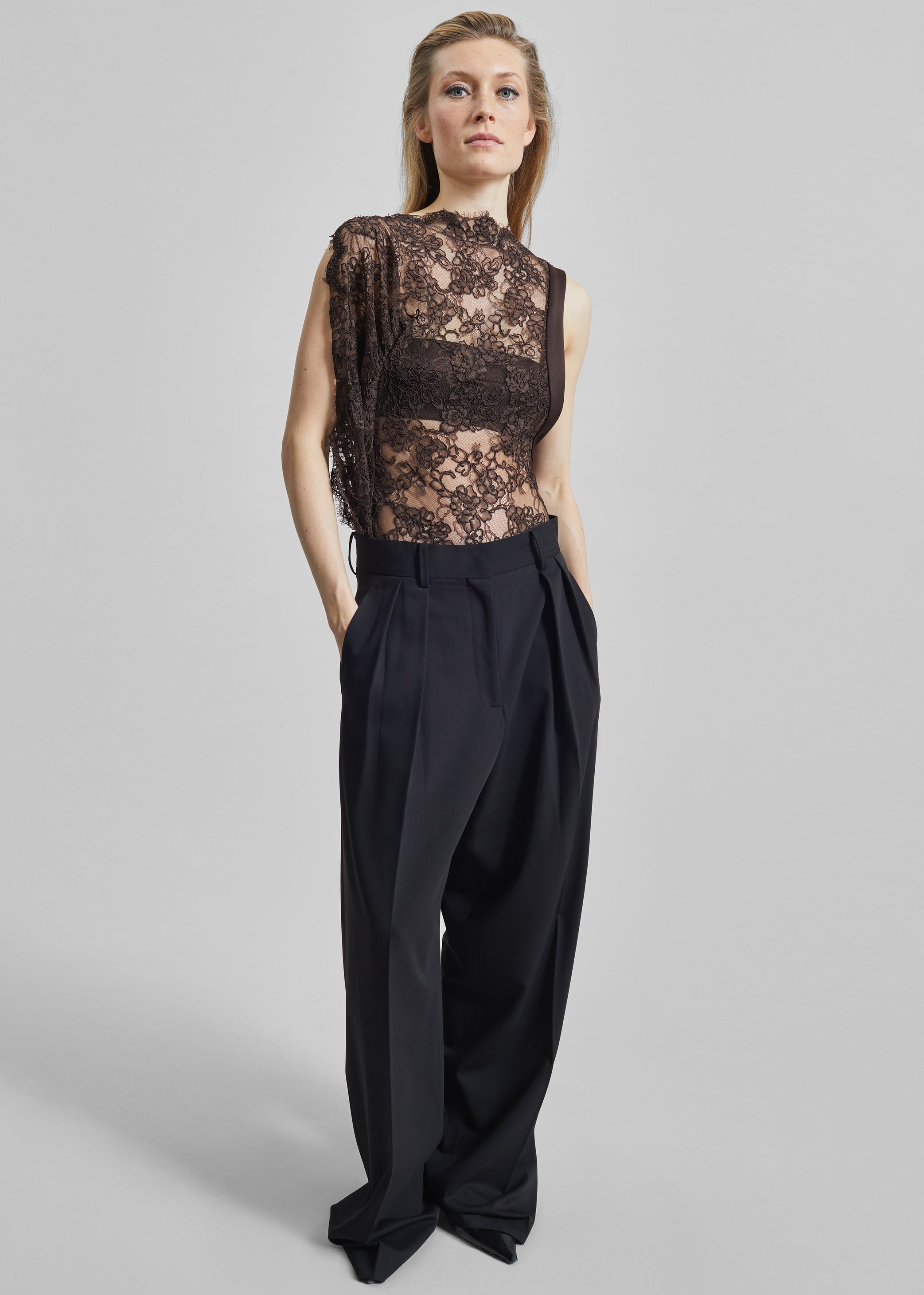 Shop the look image for Christopher Esber Mahara Floating Lace Bodysuit - Umber