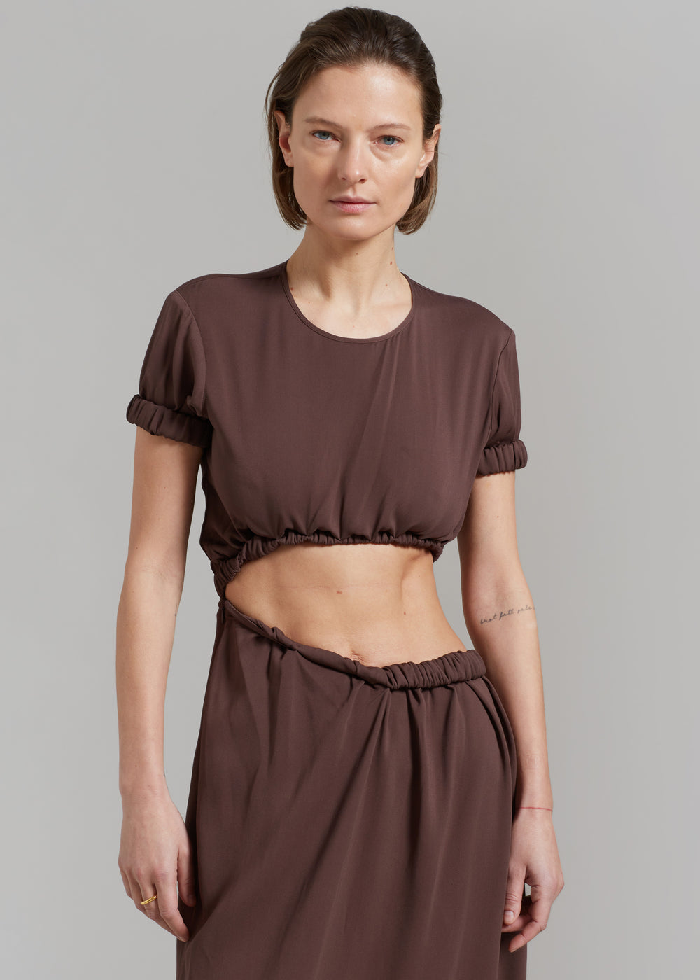 Christopher Esber Roll Sleeve Tee Dress - Chocolate - 1