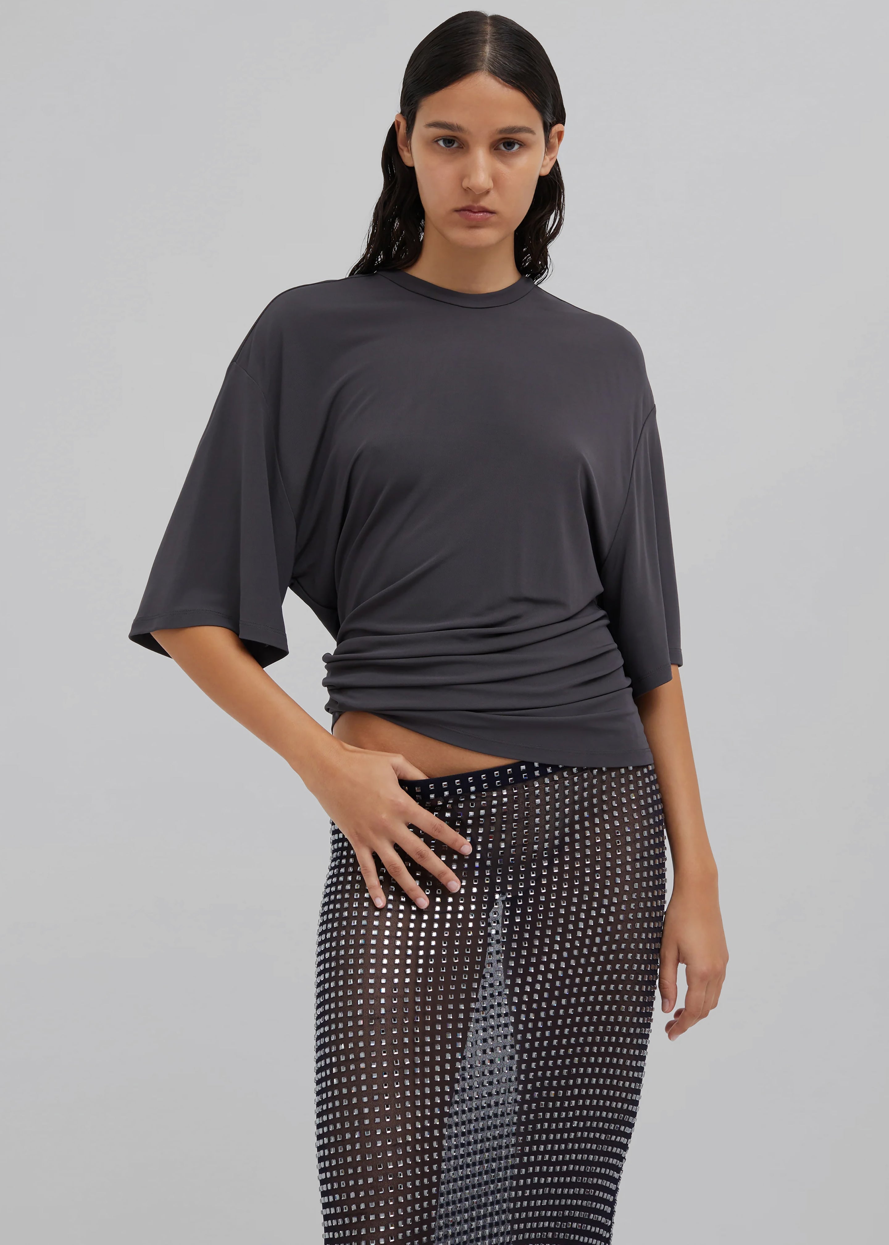 Christopher Esber Side Cowl Waist Tee - Charcoal - 6