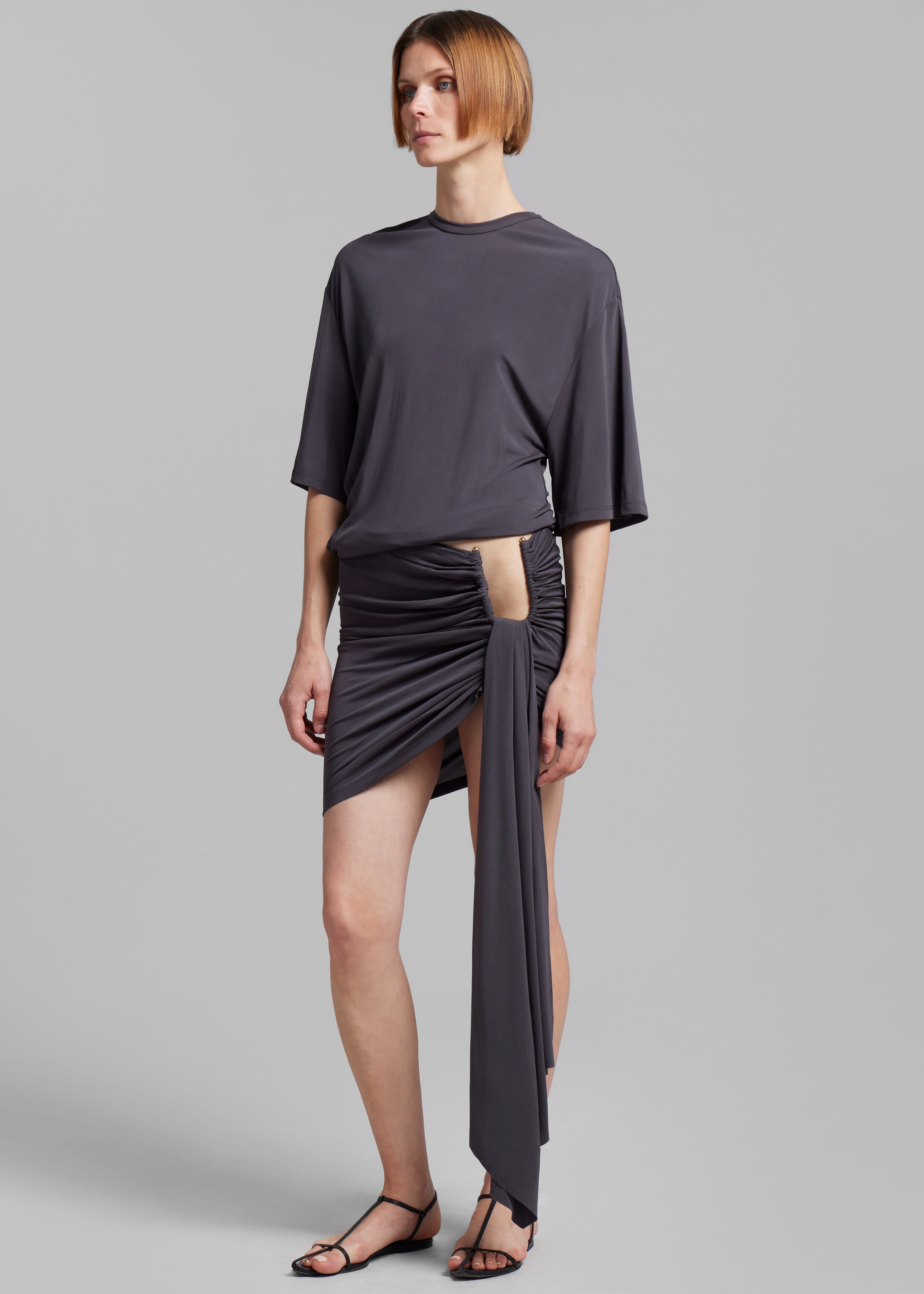 Christopher Esber Side Cowl Waist Tee - Charcoal - 8