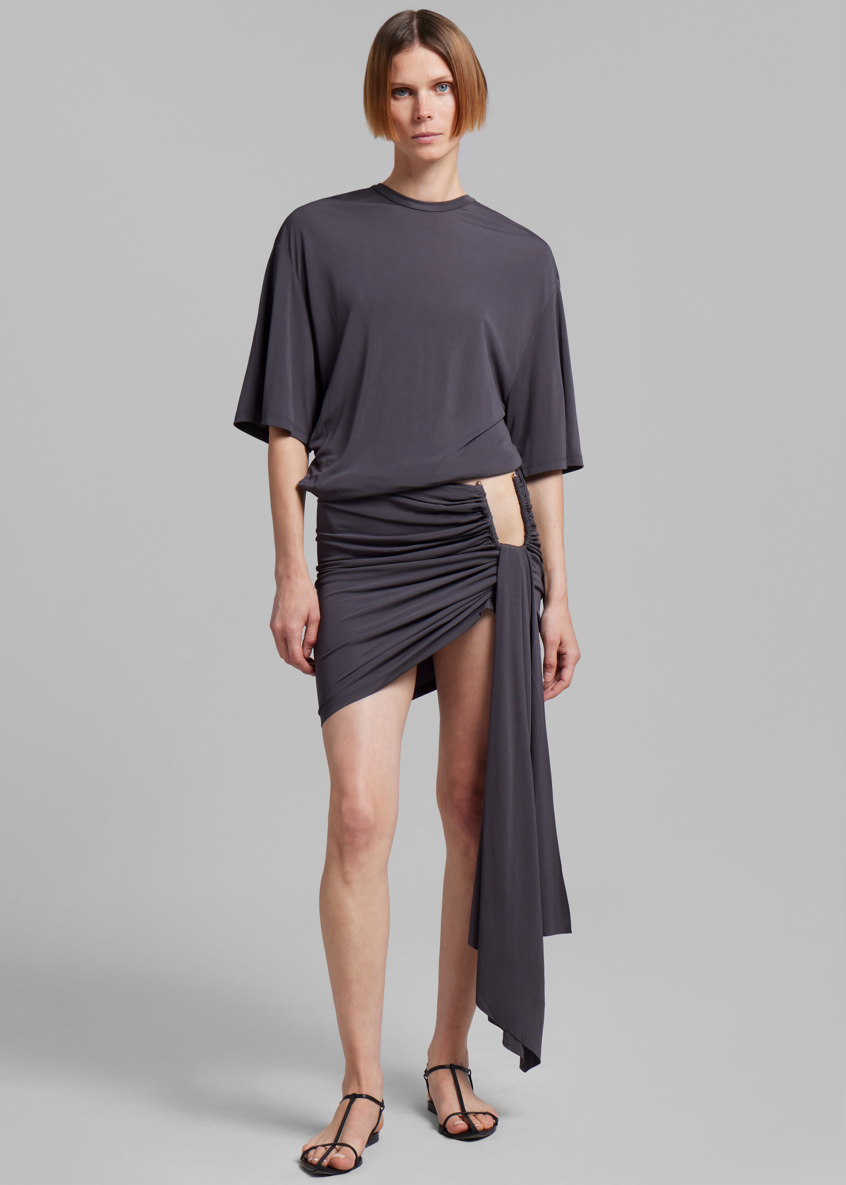 Christopher Esber Side Cowl Waist Tee - Charcoal - 3