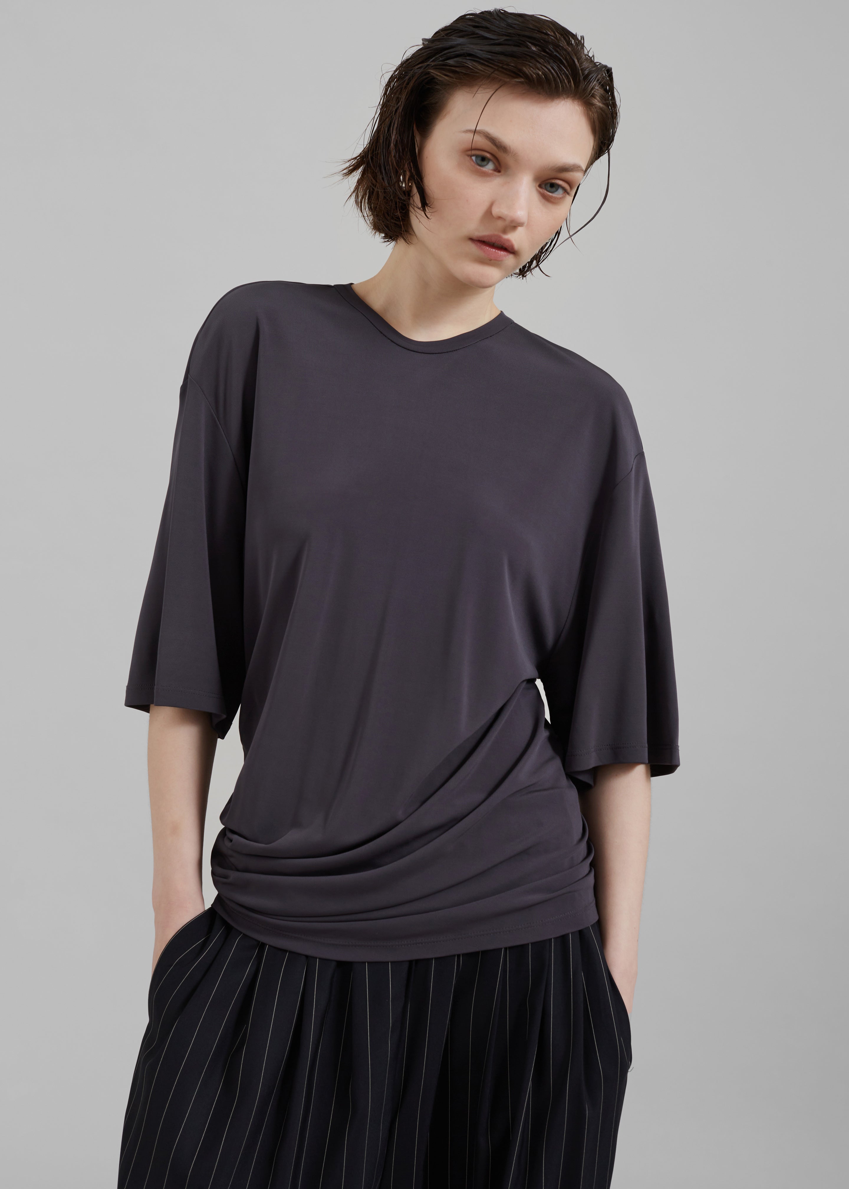 Christopher Esber Side Cowl Waist Tee - Charcoal - 4