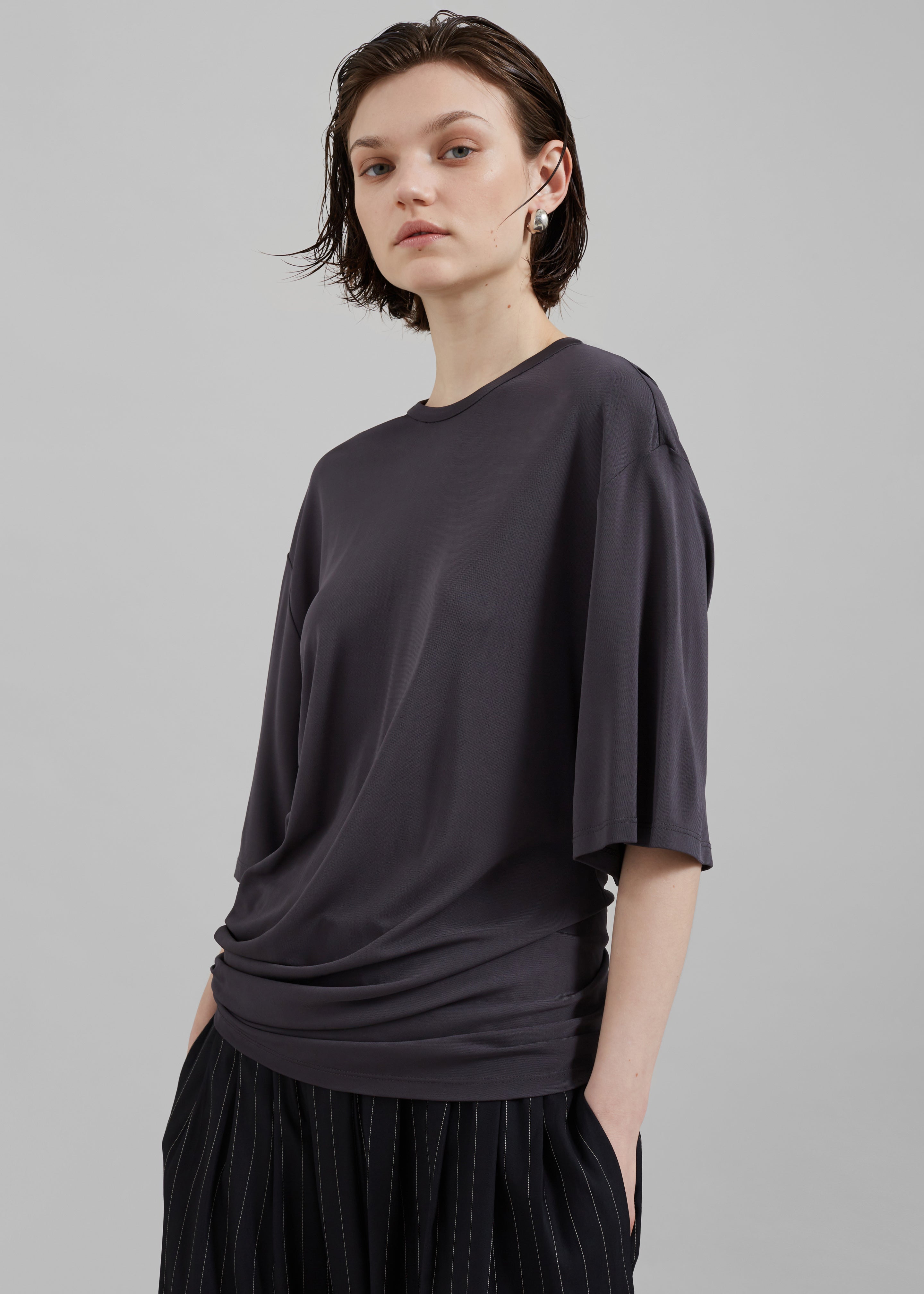 Christopher Esber Side Cowl Waist Tee - Charcoal - 7