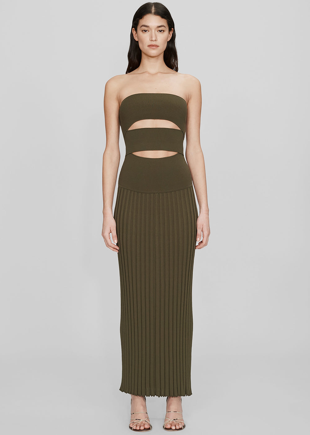 Christopher Esber Slashed Knit Sunray Strapless Dress - Kombu