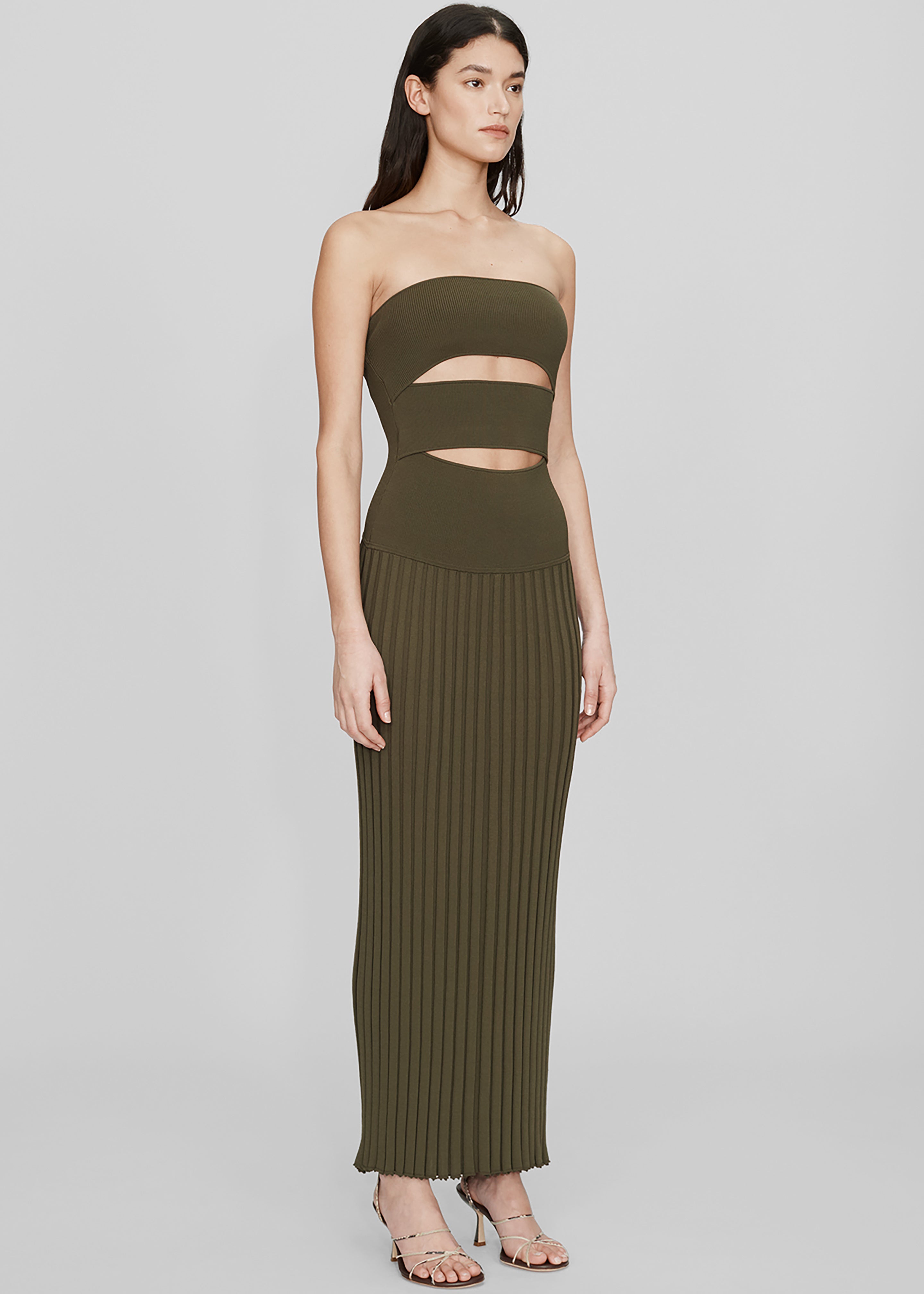 Christopher Esber Slashed Knit Sunray Strapless Dress - Kombu Christopher Esber Slashed Knit Sunray Strapless Dress - Kombu