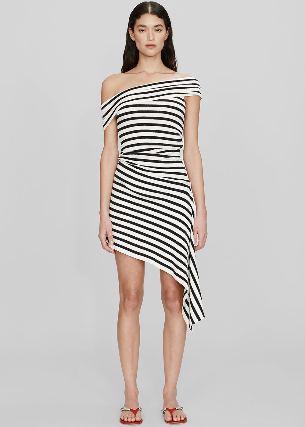Christopher Esber Stripe Knit Extension Drape Mini Dress - Black/White Stripe