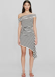 Christopher Esber Stripe Knit Extension Drape Mini Dress - Black/White Stripe