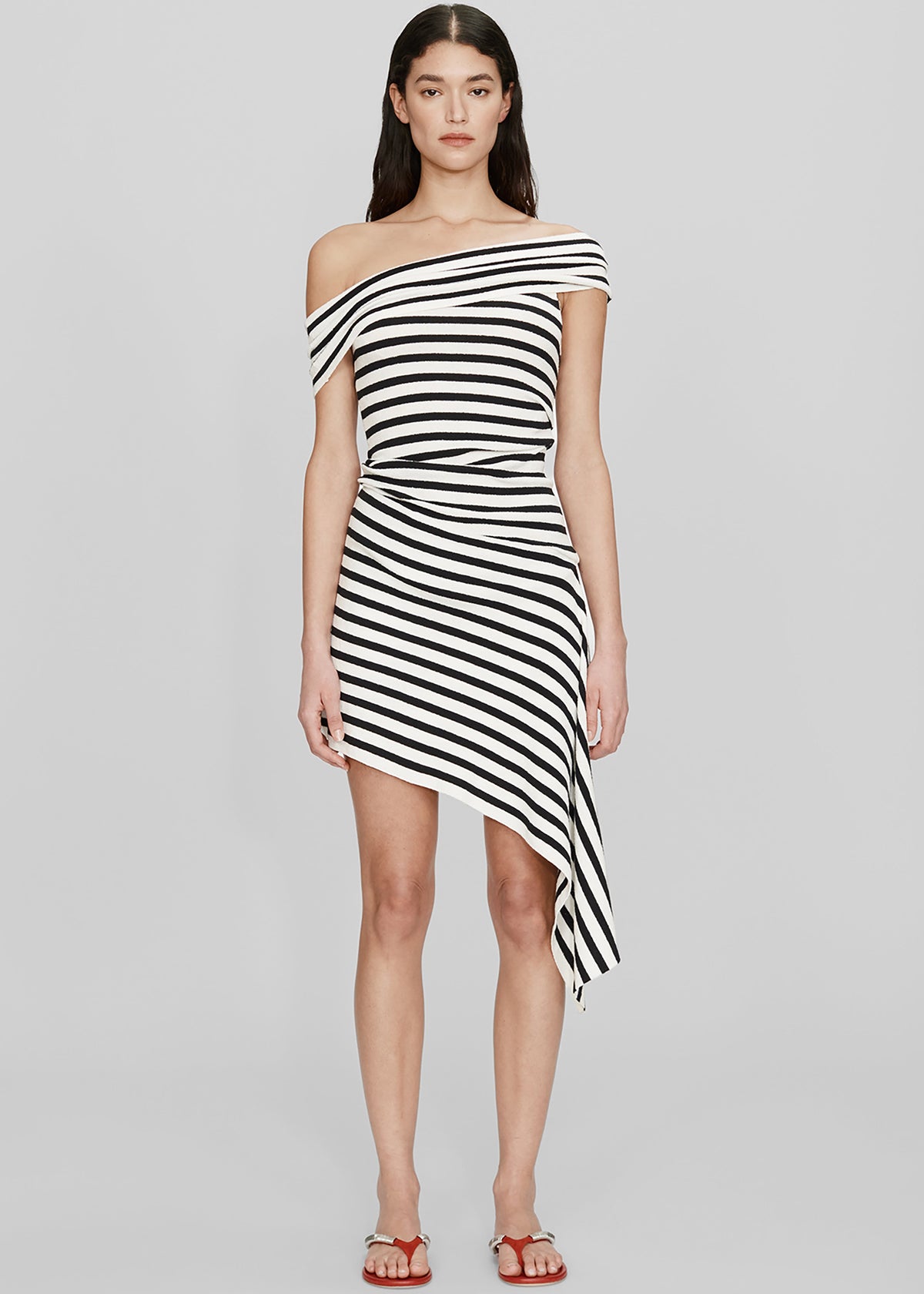 Christopher Esber Stripe Knit Extension Drape Mini Dress - Black/White Stripe - 1