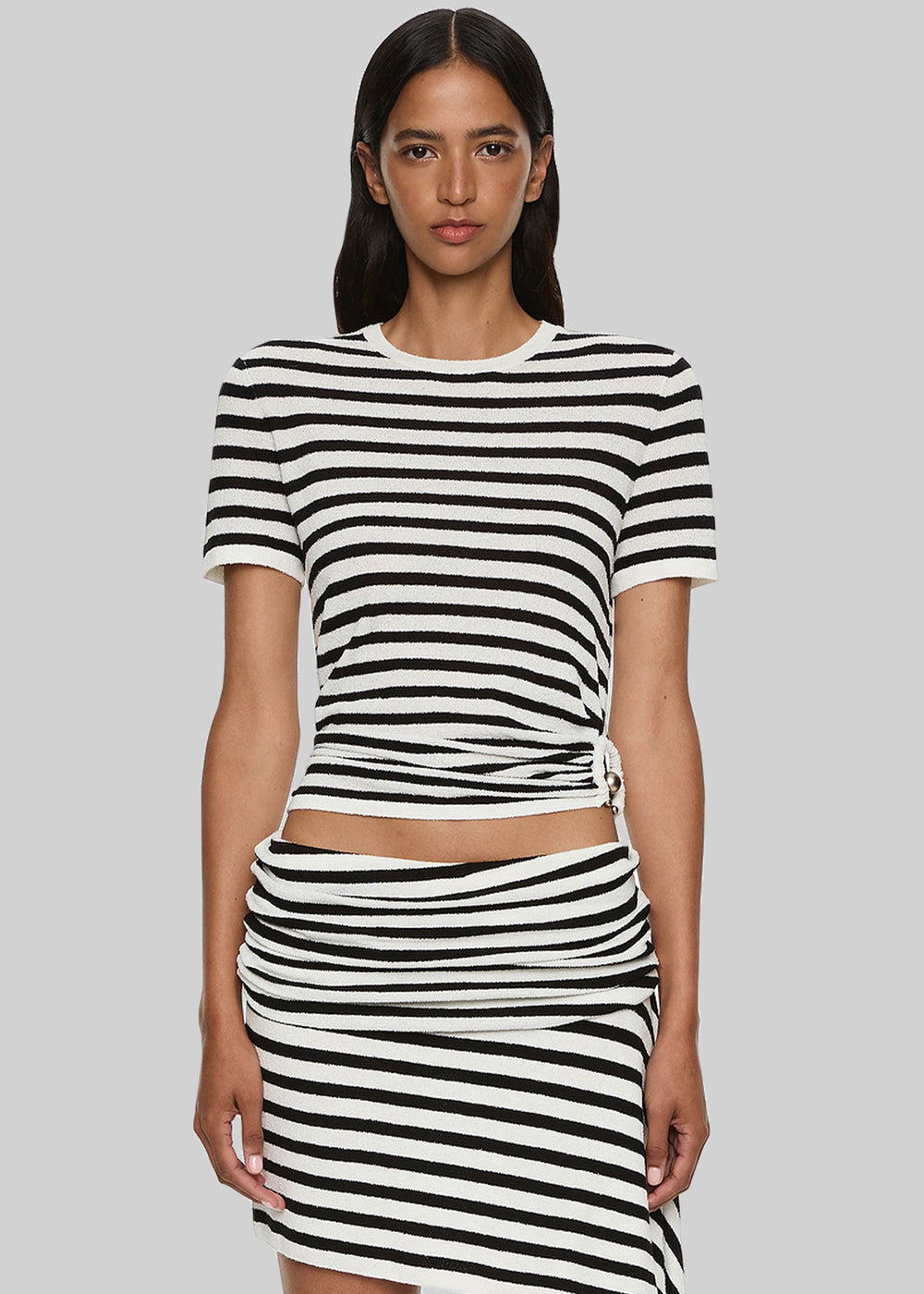 Christopher Esber Stripe Knit Ruched Orbit Tee - Black/White Stripe - 1