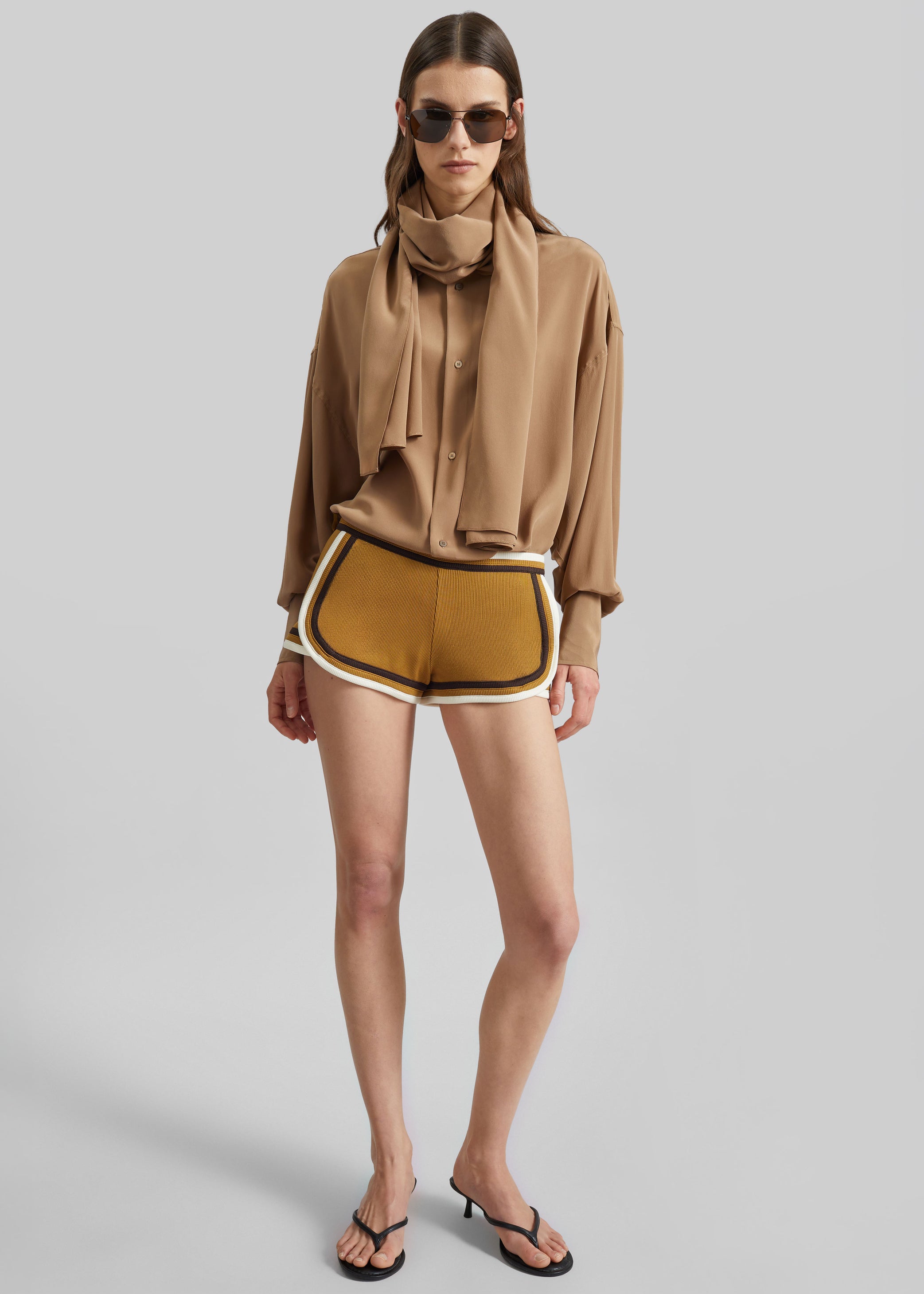 Shop the look image for Christopher Esber Verner Multi Bind Rib Track Shorts - Deep Sand/Multi