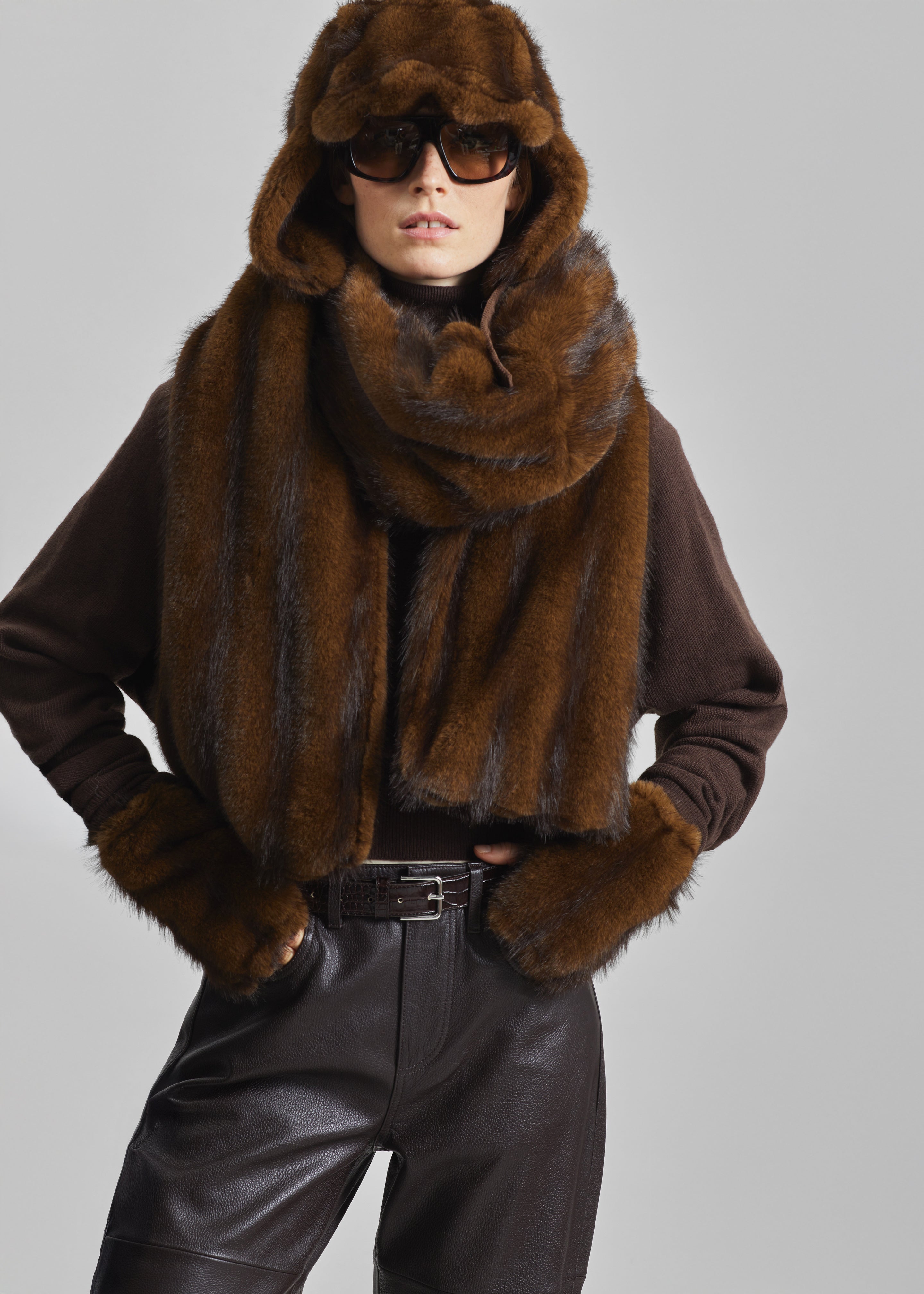 Ciasa Faux Fur Scarf - Brown - 2