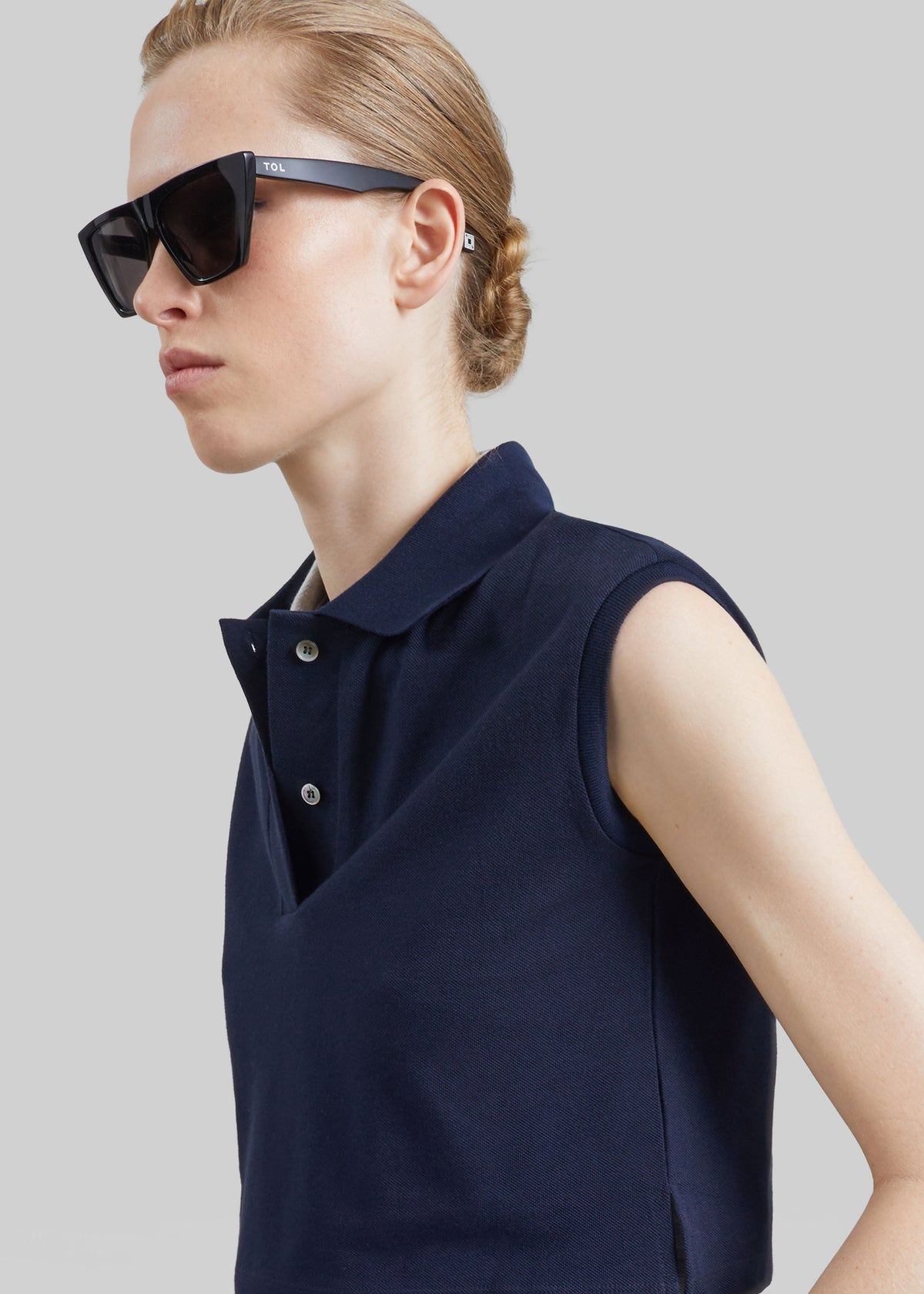Claira Cropped Sleeveless Polo Top - Dark Navy - 3