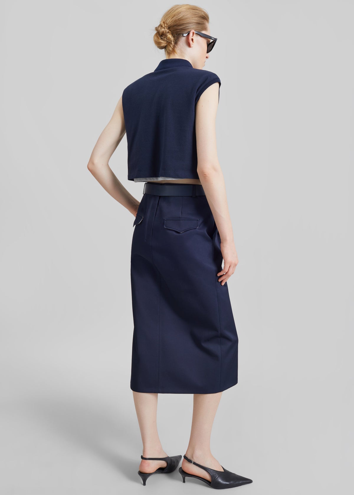 Claira Cropped Sleeveless Polo Top - Dark Navy - 6