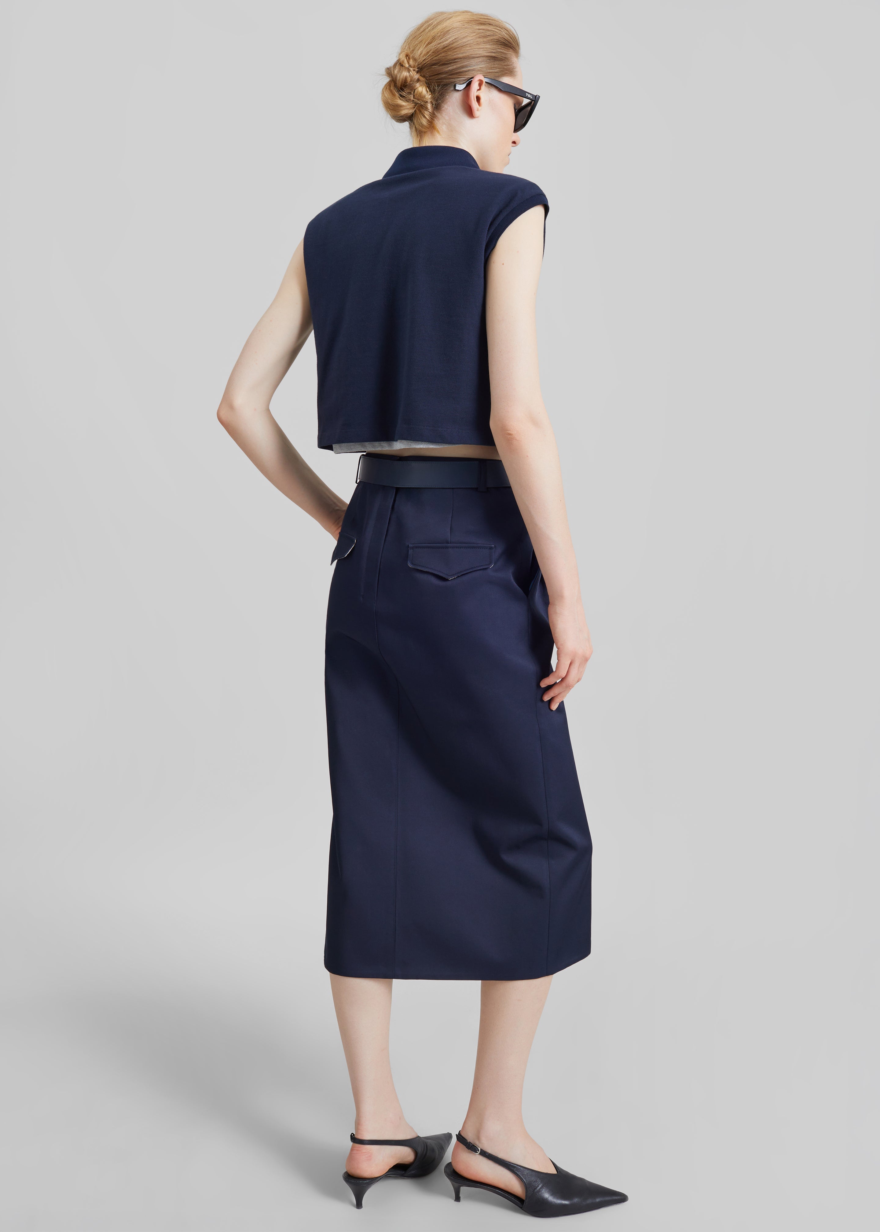 Claira Cropped Sleeveless Polo Top - Dark Navy - 6