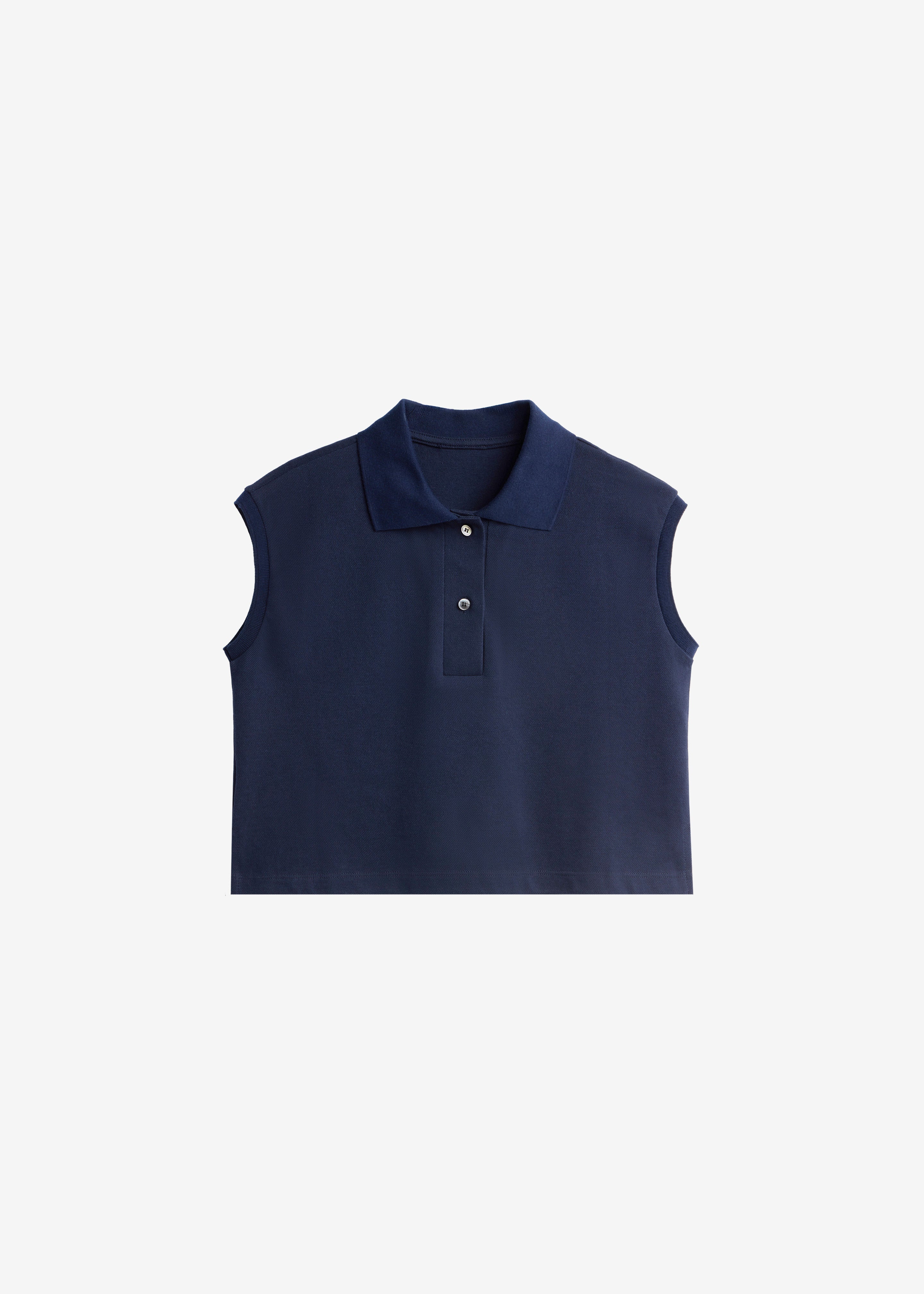 Claira Cropped Sleeveless Polo Top - Dark Navy - 7