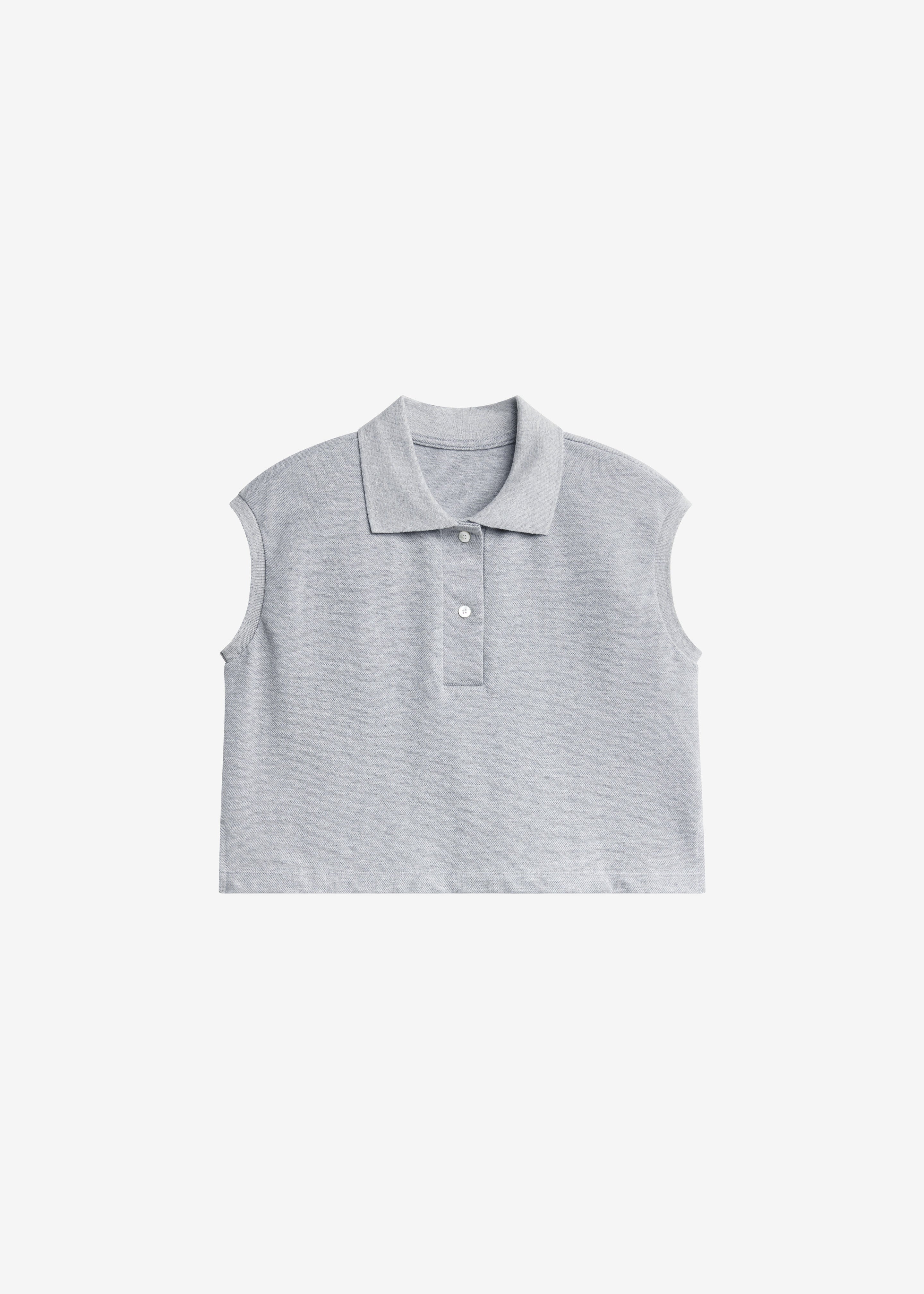 Claira Cropped Sleeveless Polo Top - Light Grey - 8