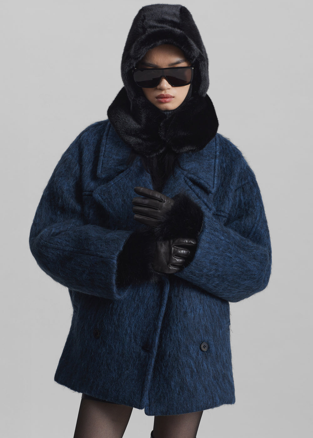 Clara Faux Fur Short Gloves - Black - 1