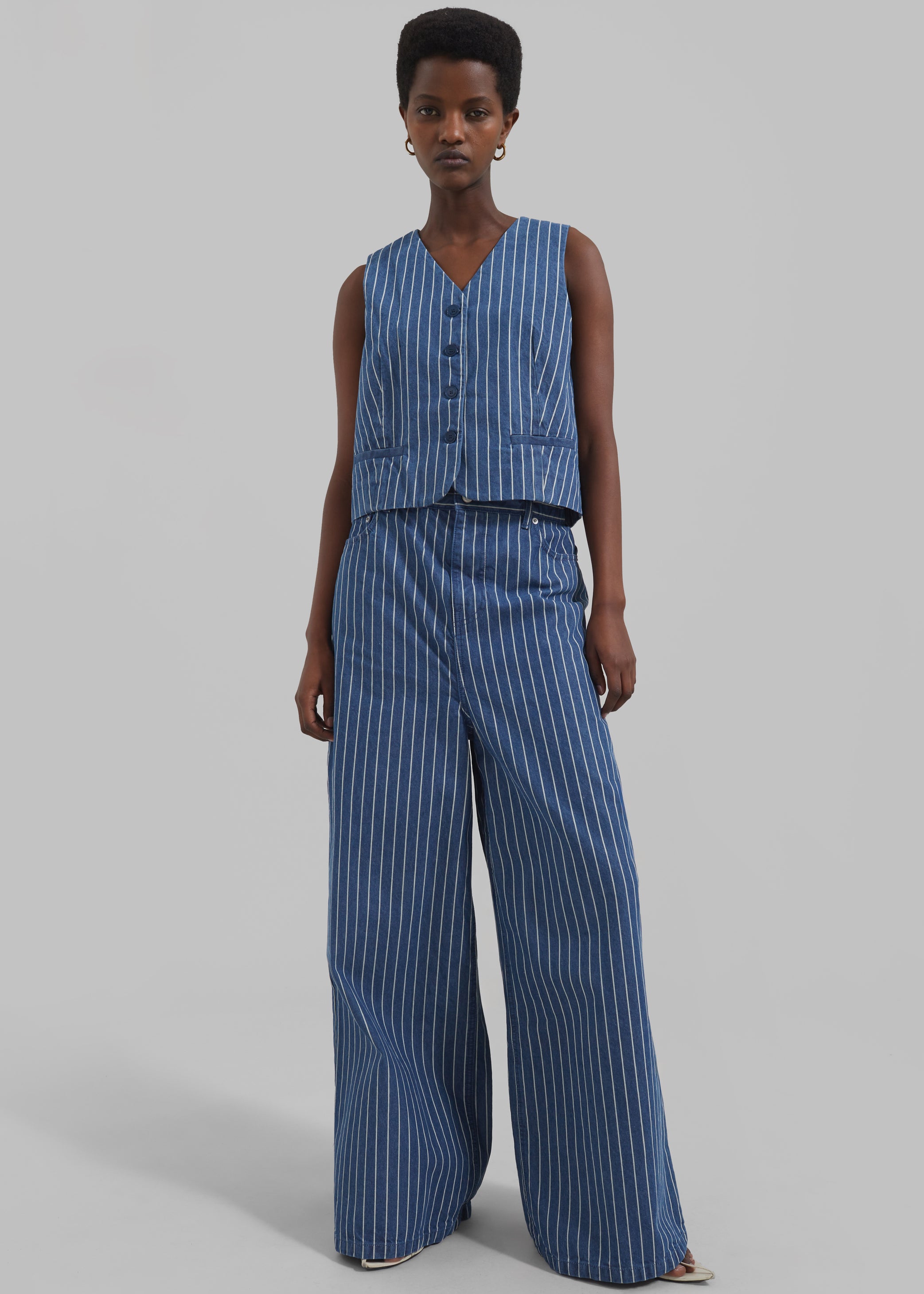 Shop the look image for Clare Denim Vest - Blue/White Stripe