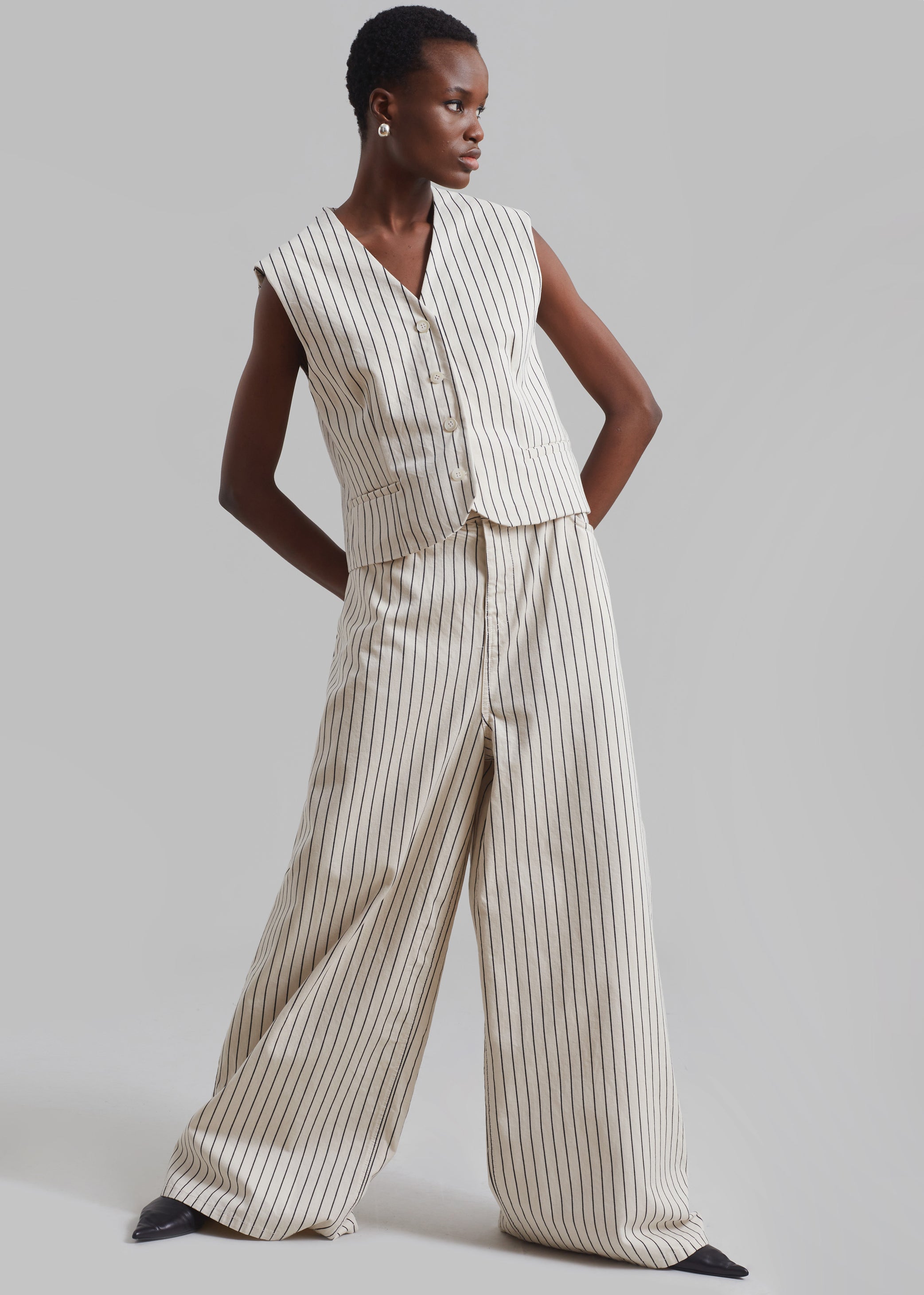 Shop the look image for Clare Denim Vest - Cream/Black Stripe