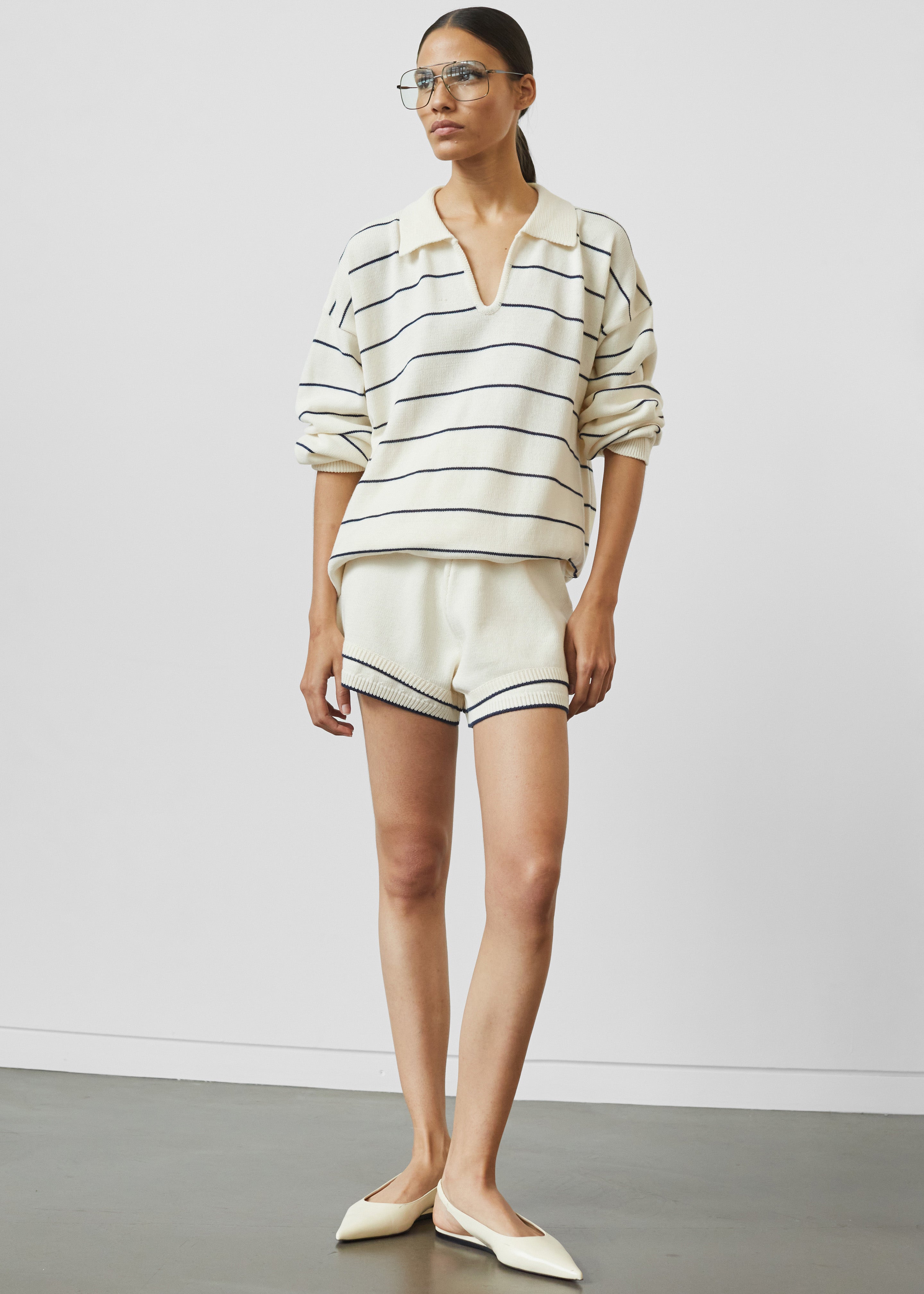 Claudia Knit Shorts - Cream/Navy Stripe - 6