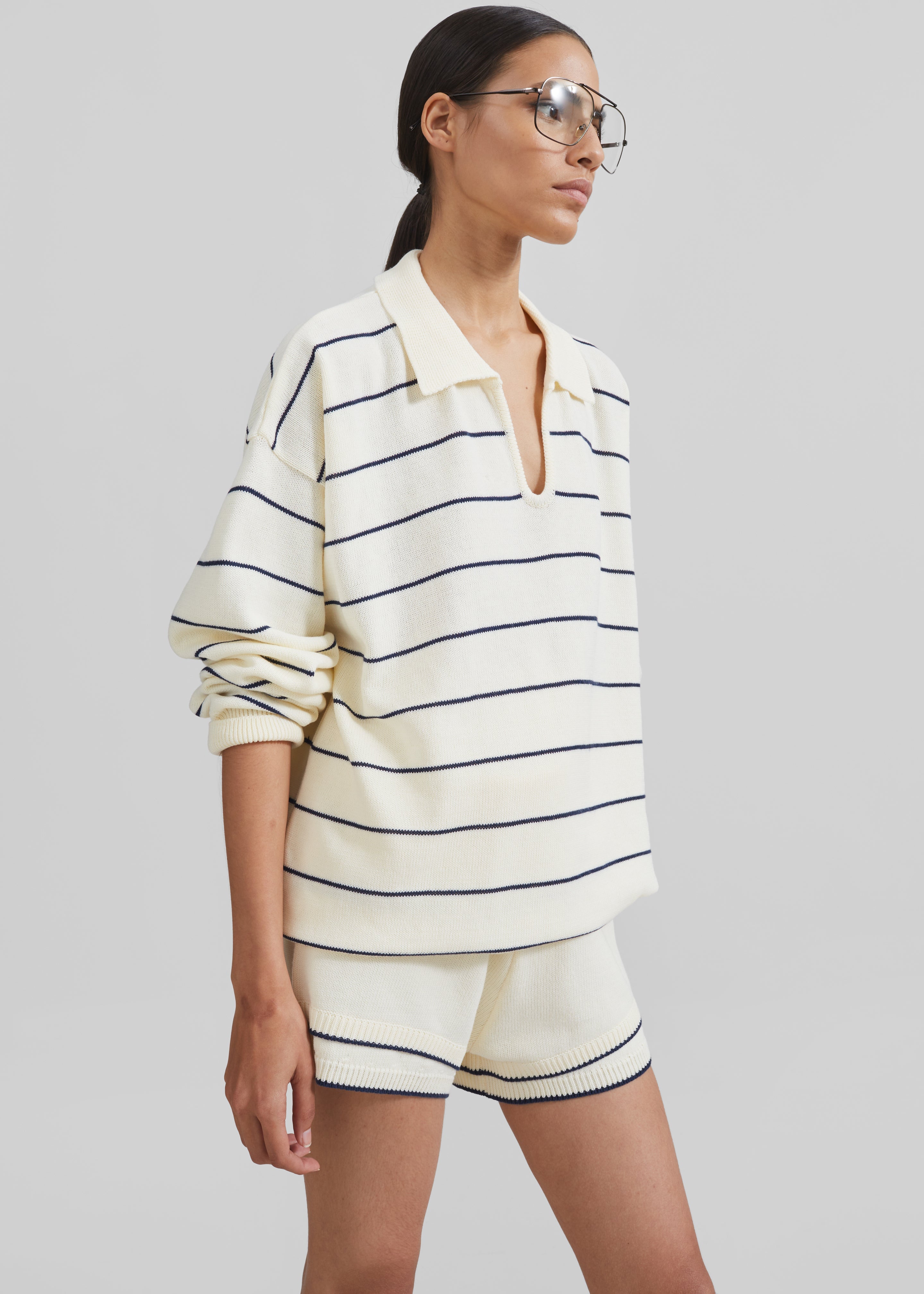 Claudia Lightweight Knit Sweater - Cream/Navy Stripe - 6