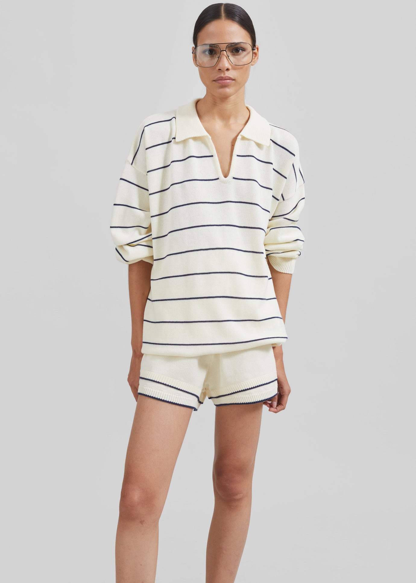 Claudia Lightweight Knit Sweater - Cream/Navy Stripe - 1