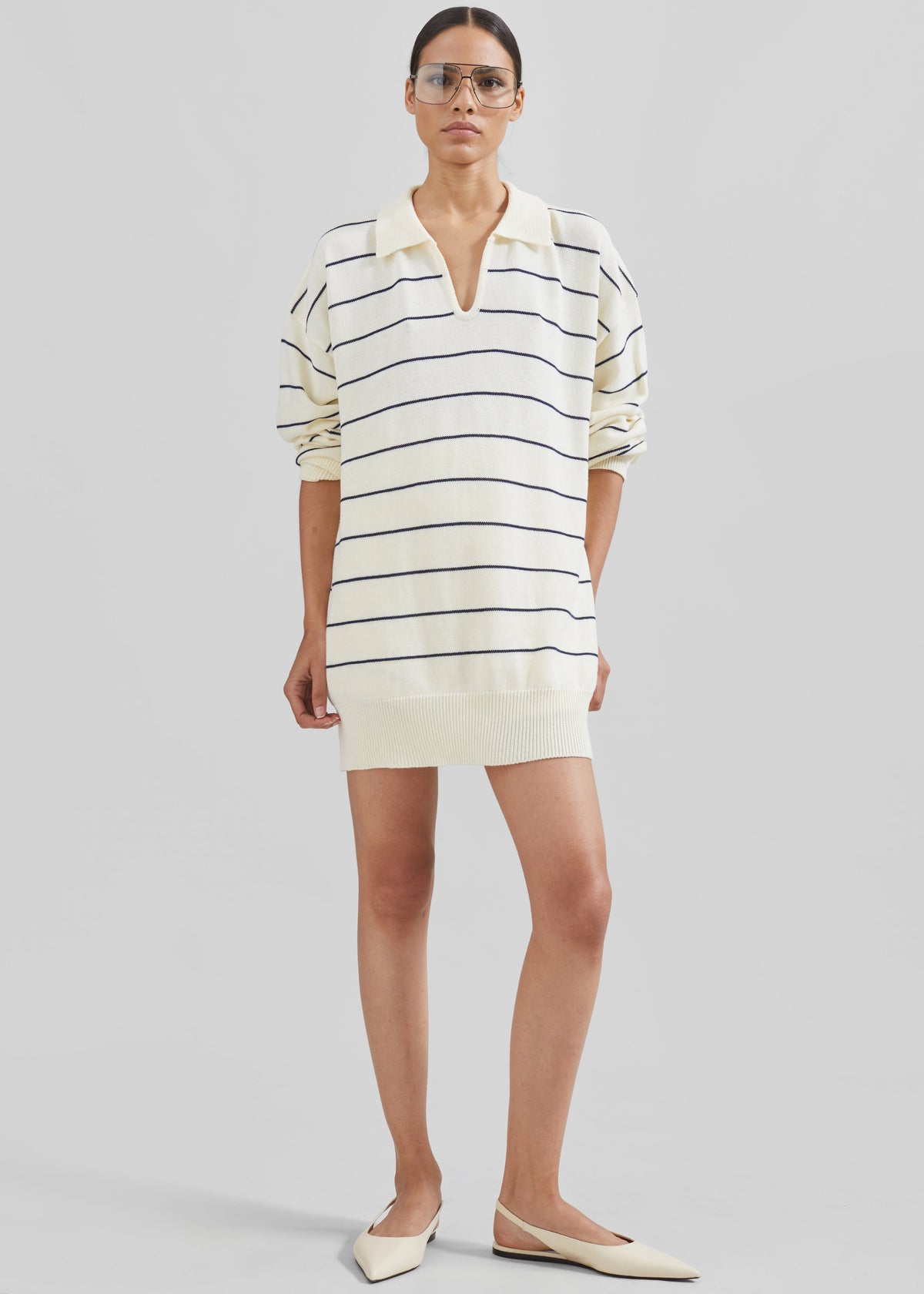 Claudia Lightweight Knit Sweater - Cream/Navy Stripe - 4