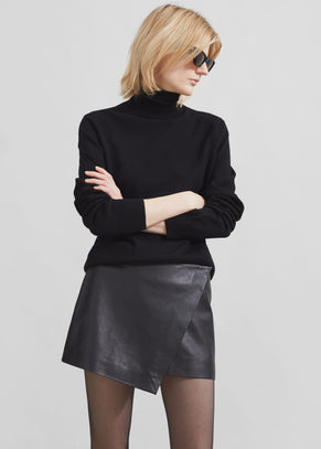 Cleo Leather Mini Wrap Skirt - Black