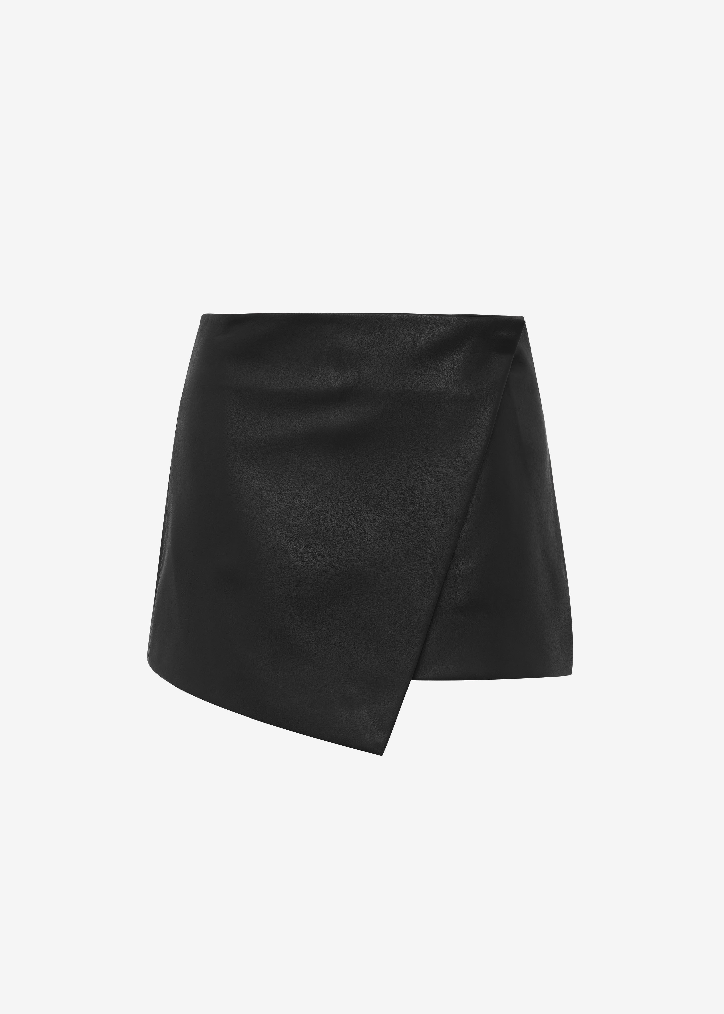 Cleo Leather Mini Wrap Skirt - Black - 8