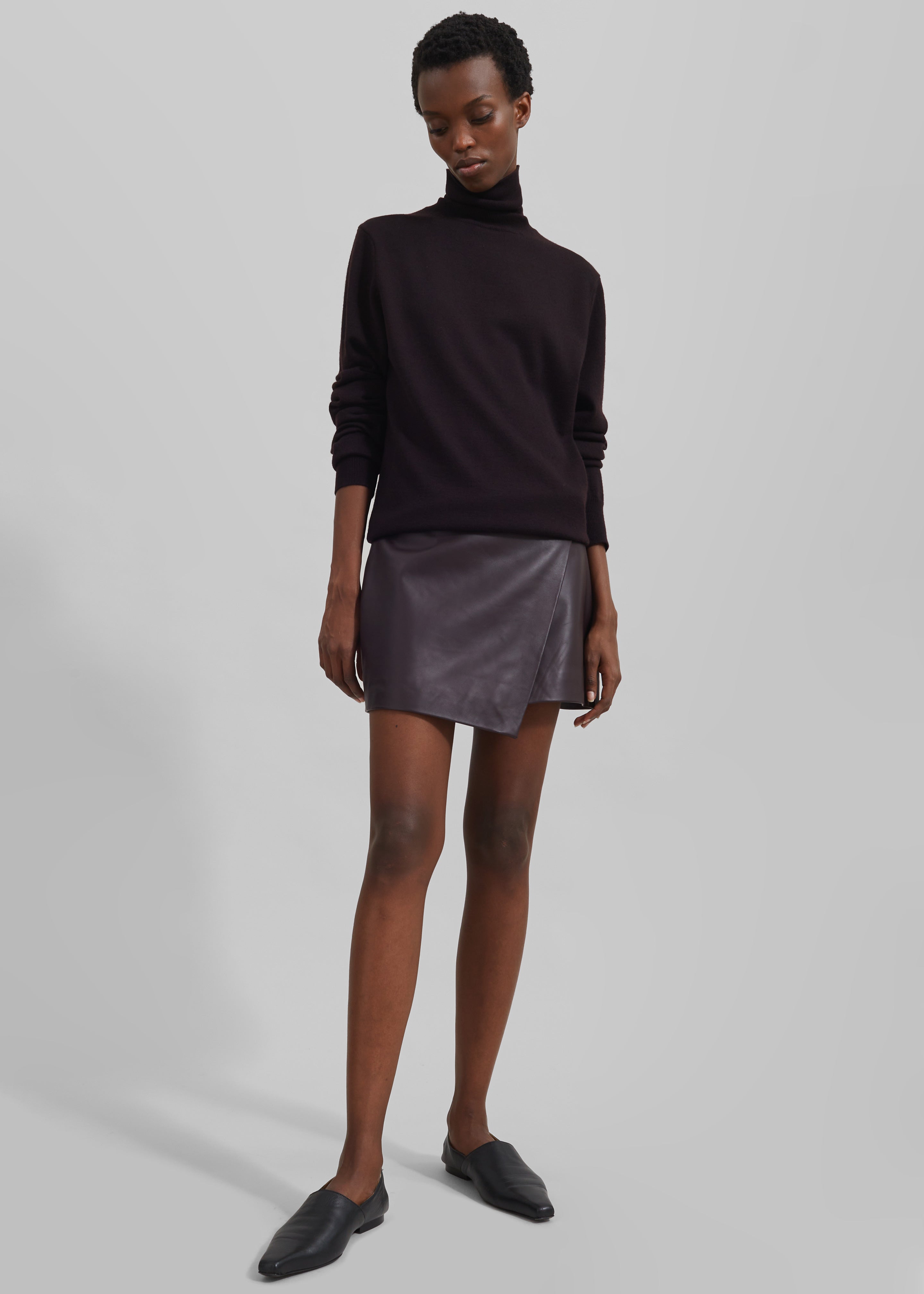 Cleo Leather Mini Wrap Skirt - Dark Plum - 3