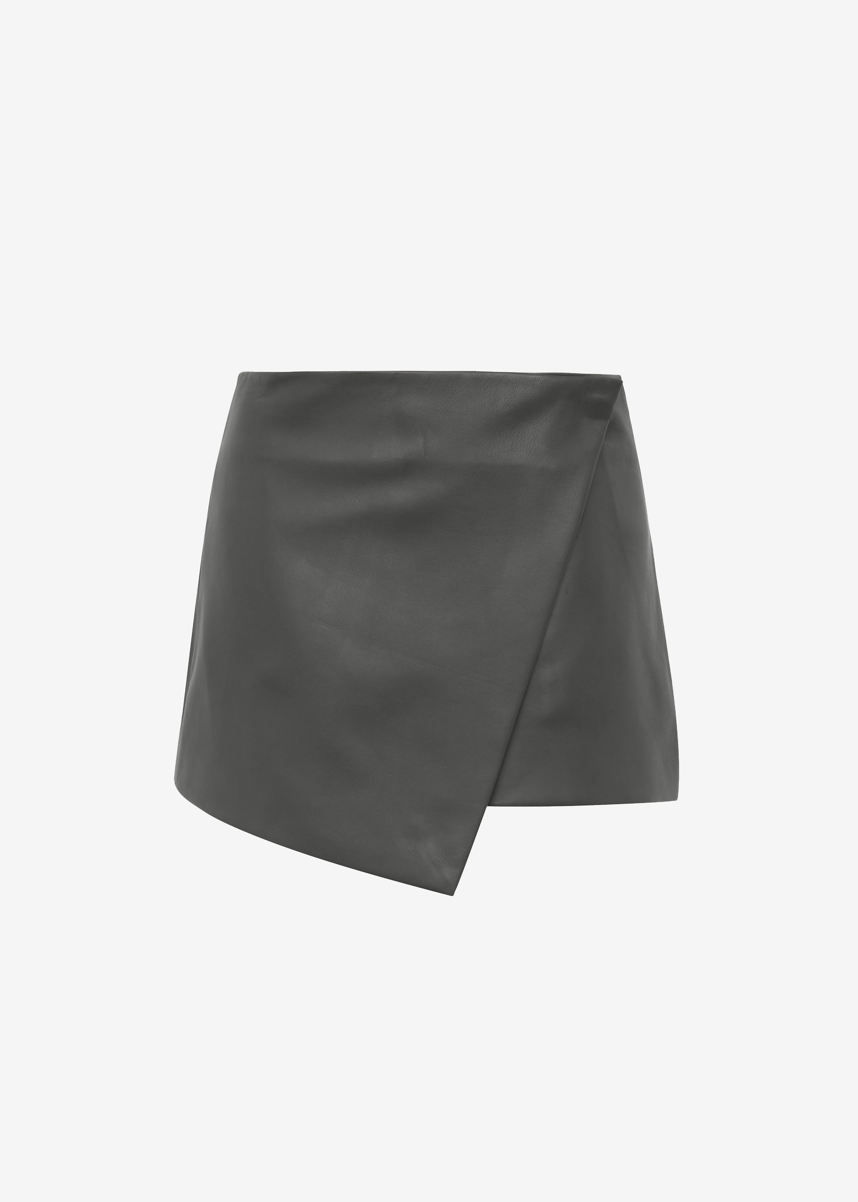 Cleo Leather Mini Wrap Skirt - Light Khaki - 11