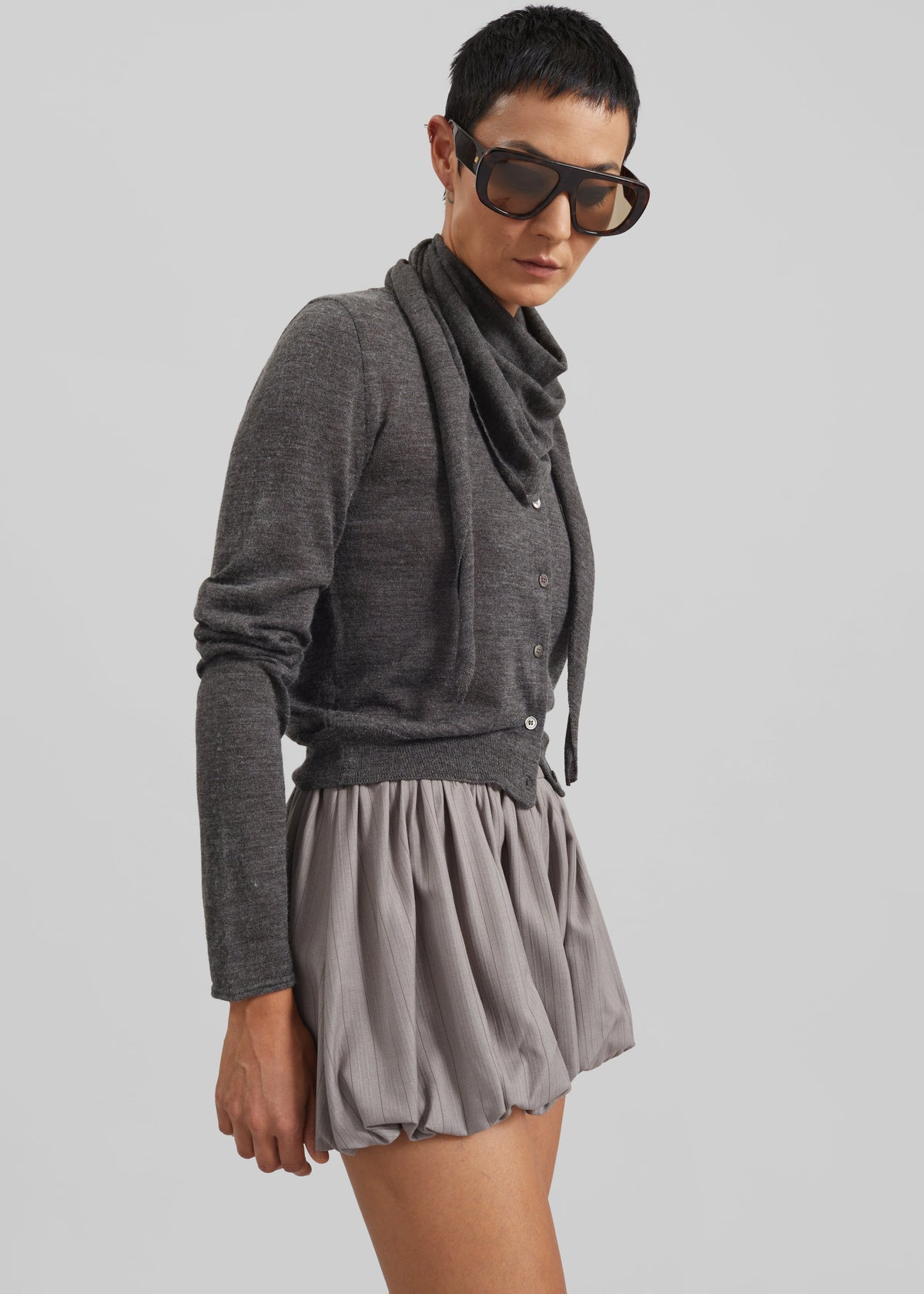 Clervaux Scarf Cardigan - Dark Grey Melange - 4