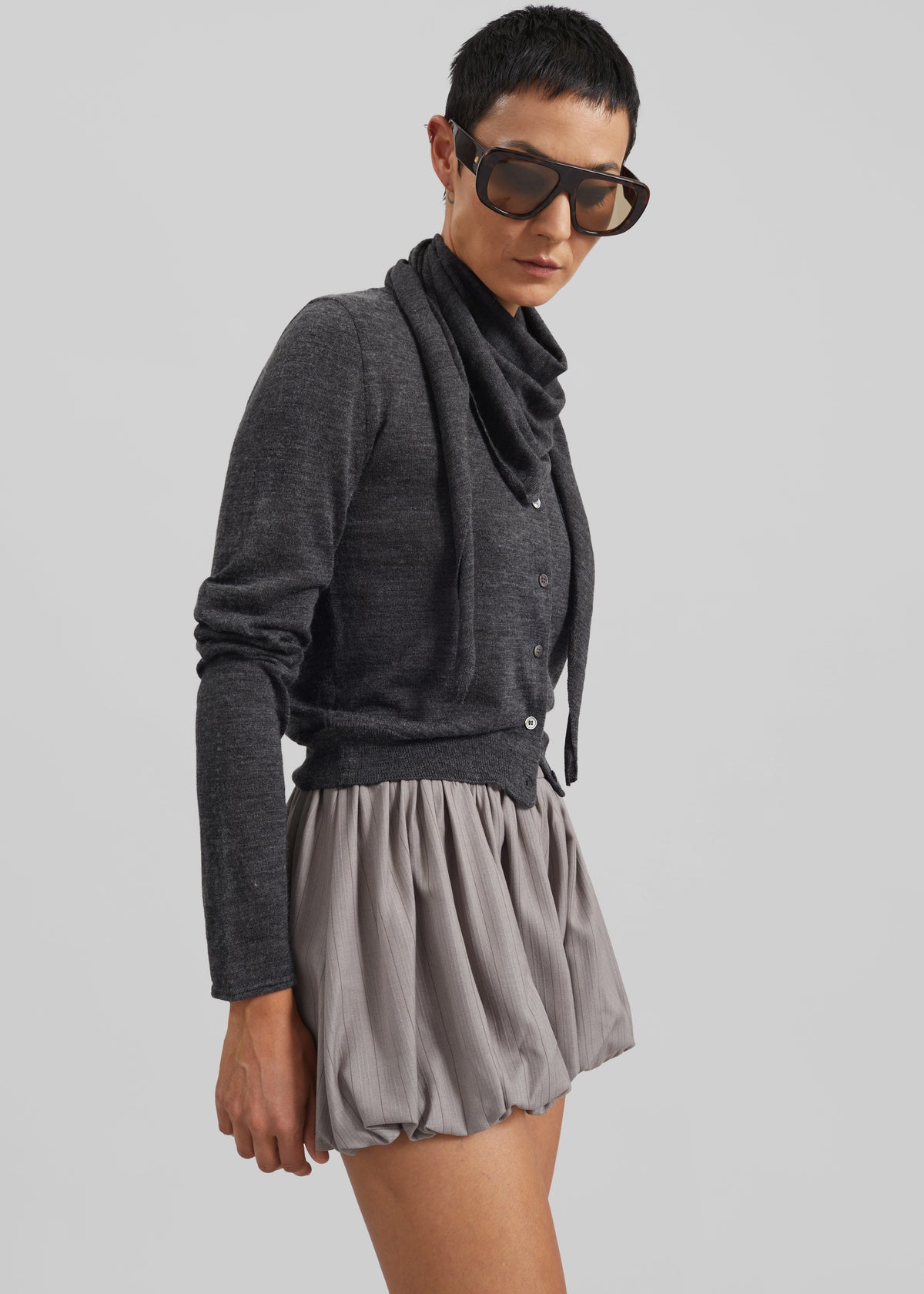 Clervaux Scarf Cardigan - Dark Grey Melange - 4