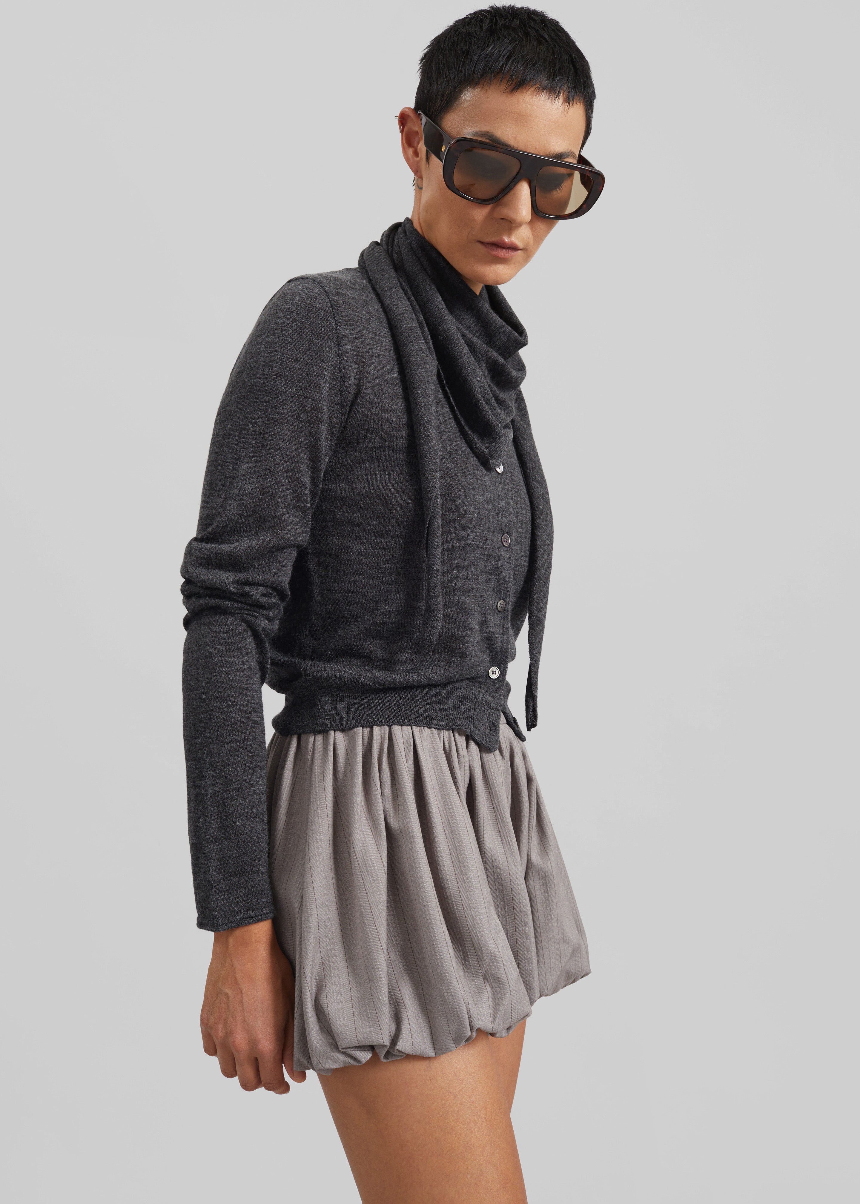 Clervaux Scarf Cardigan - Dark Grey Melange - 4